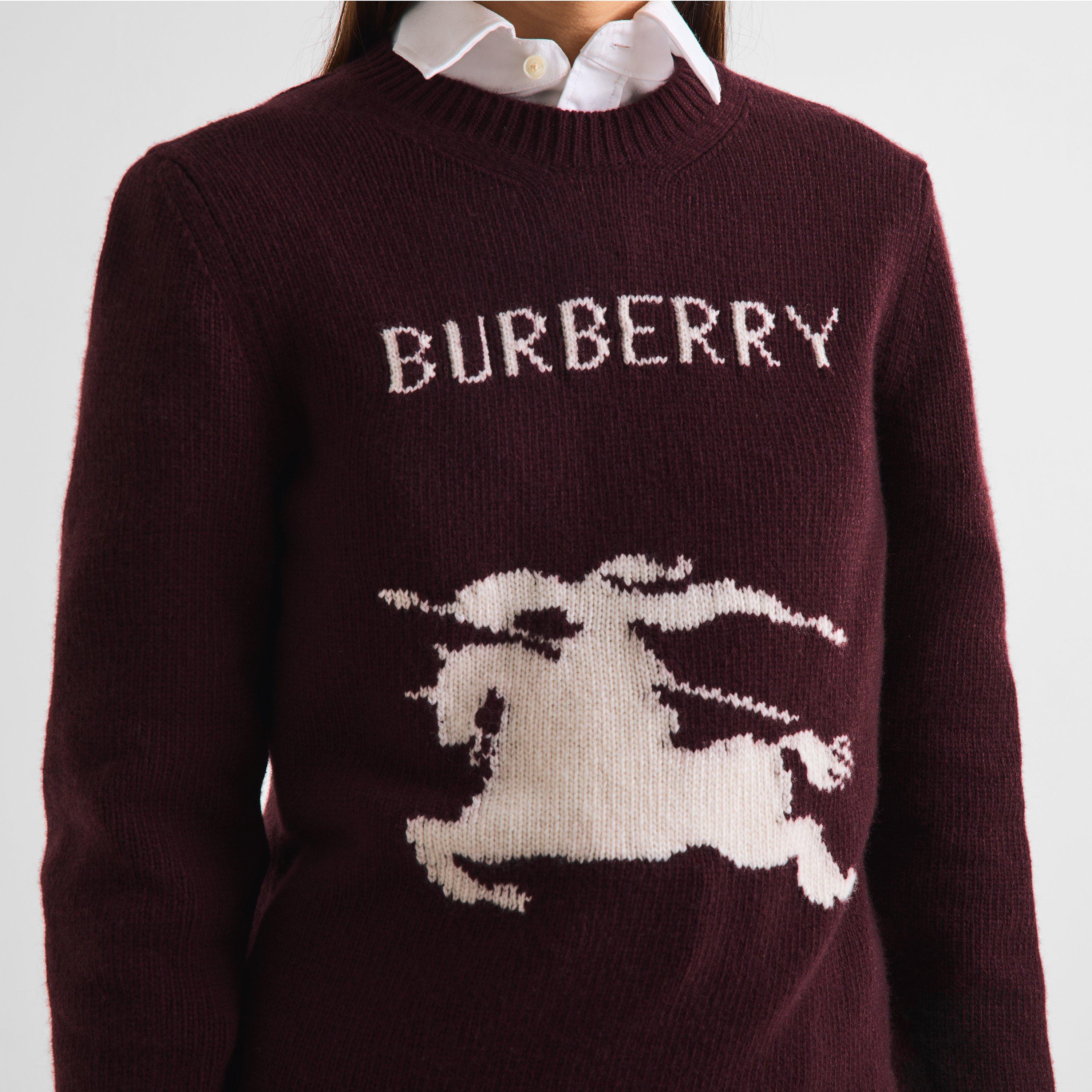 Plum Purple - Burberry - Women's Scarlett EKD Wool Cashmere Crew-Neck Sweatshirt - 5