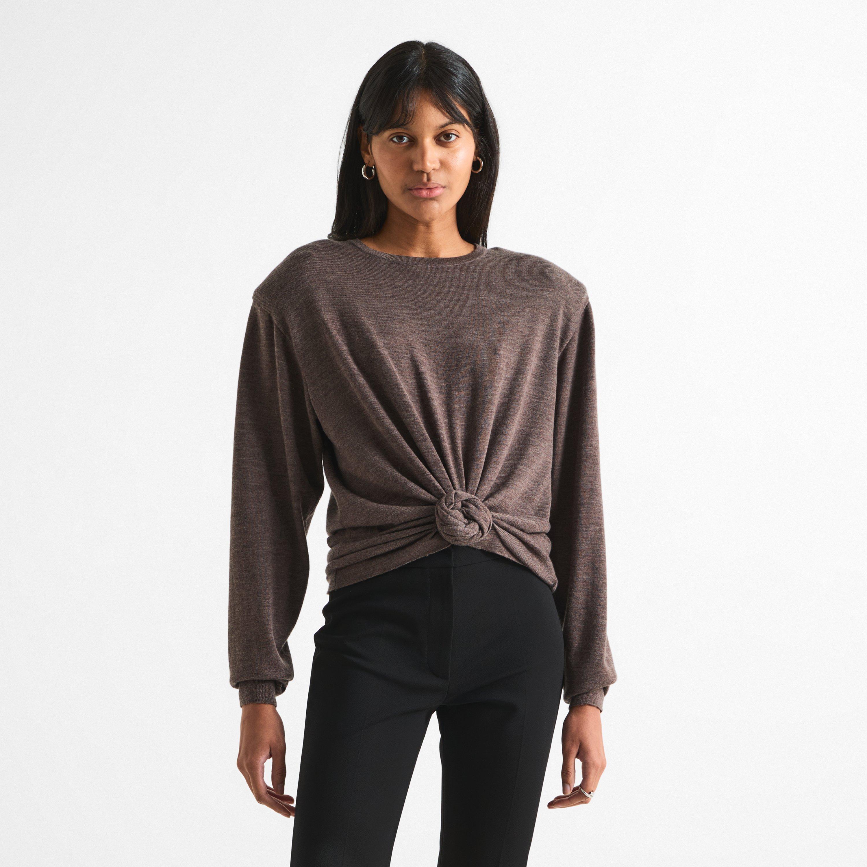 Grey - Magda Butrym - Women's Longsleeve 38 Cropped Wool Crew Sweater - 3