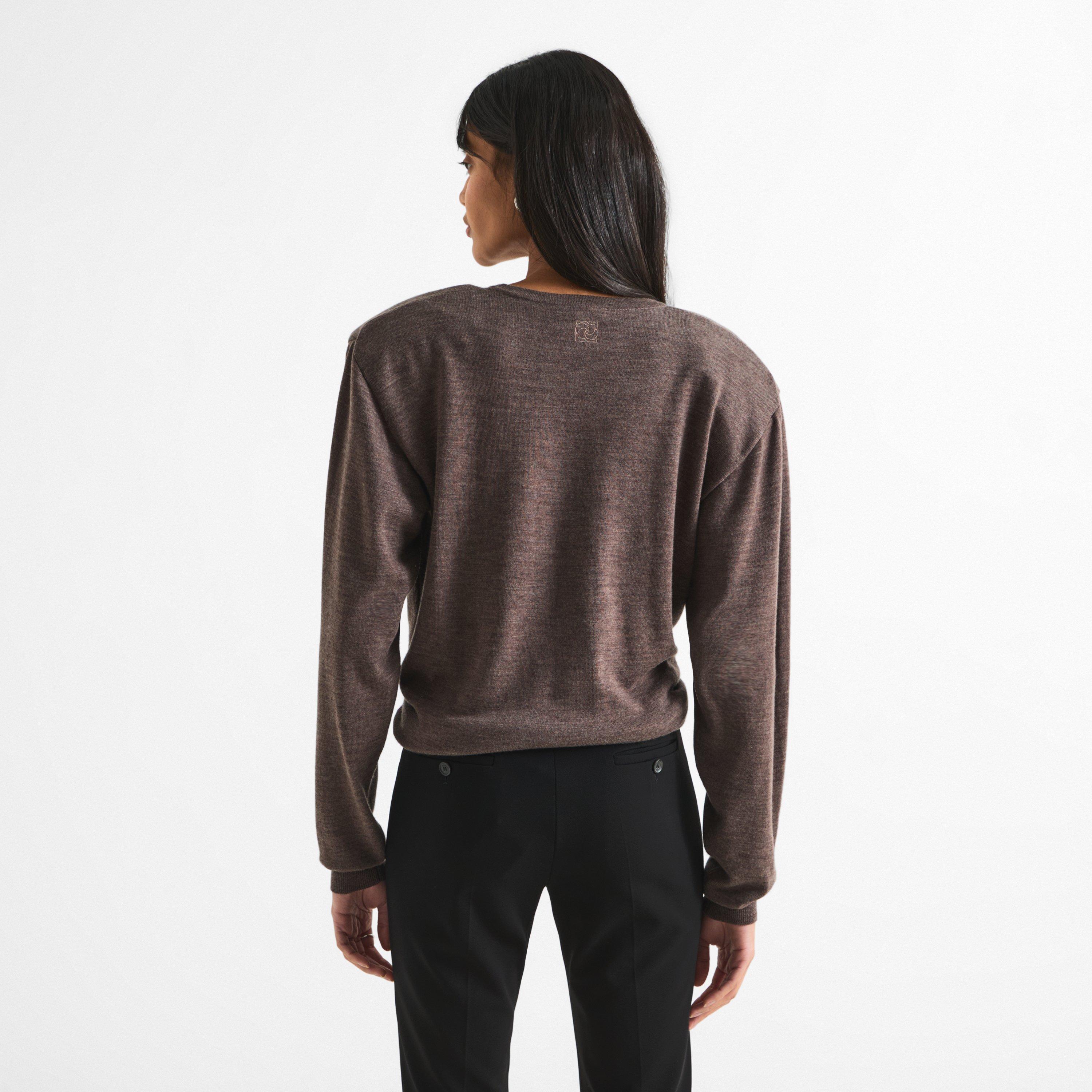 Grey - Magda Butrym - Women's Longsleeve 38 Cropped Wool Crew Sweater - 4