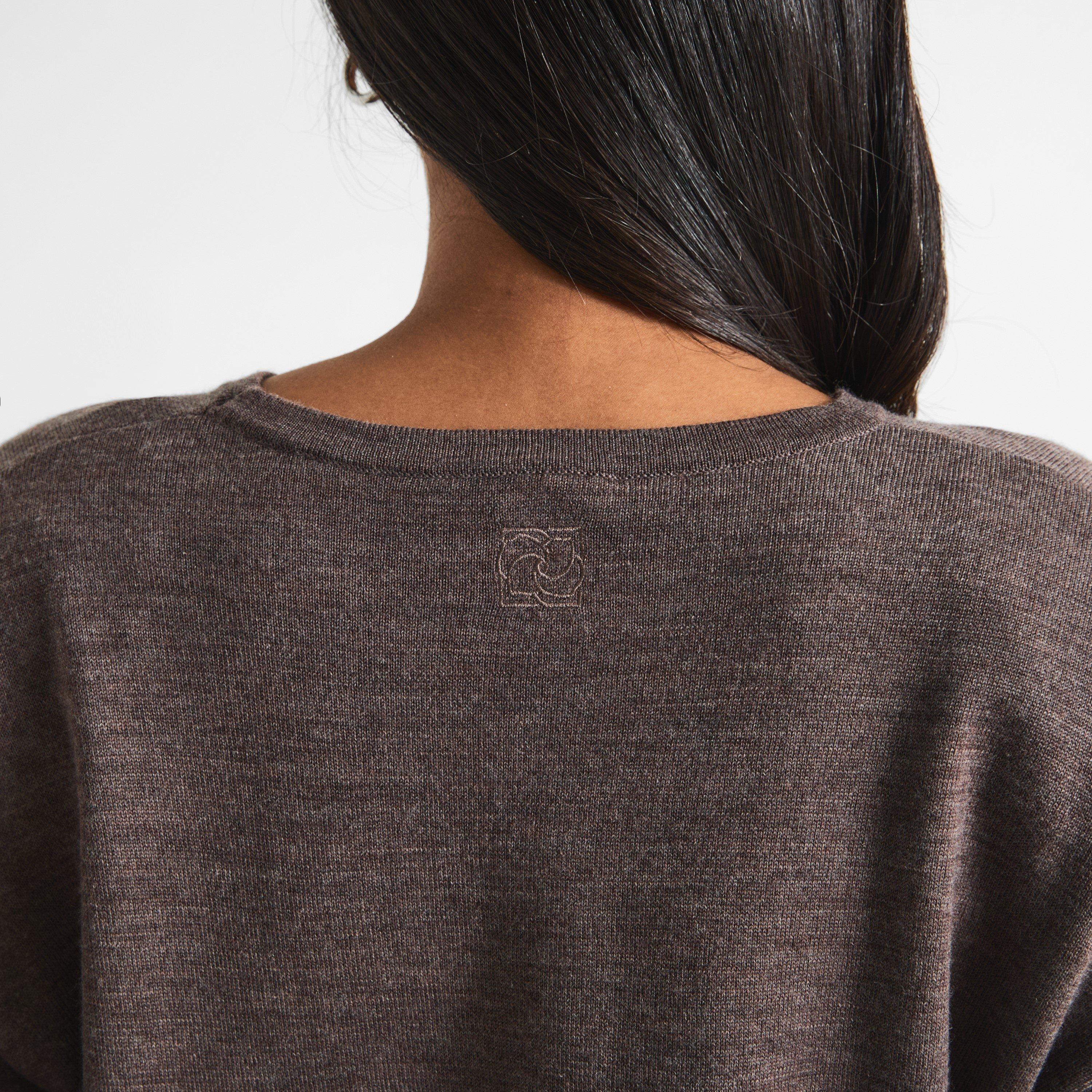 Grey - Magda Butrym - Women's Longsleeve 38 Cropped Wool Crew Sweater - 5