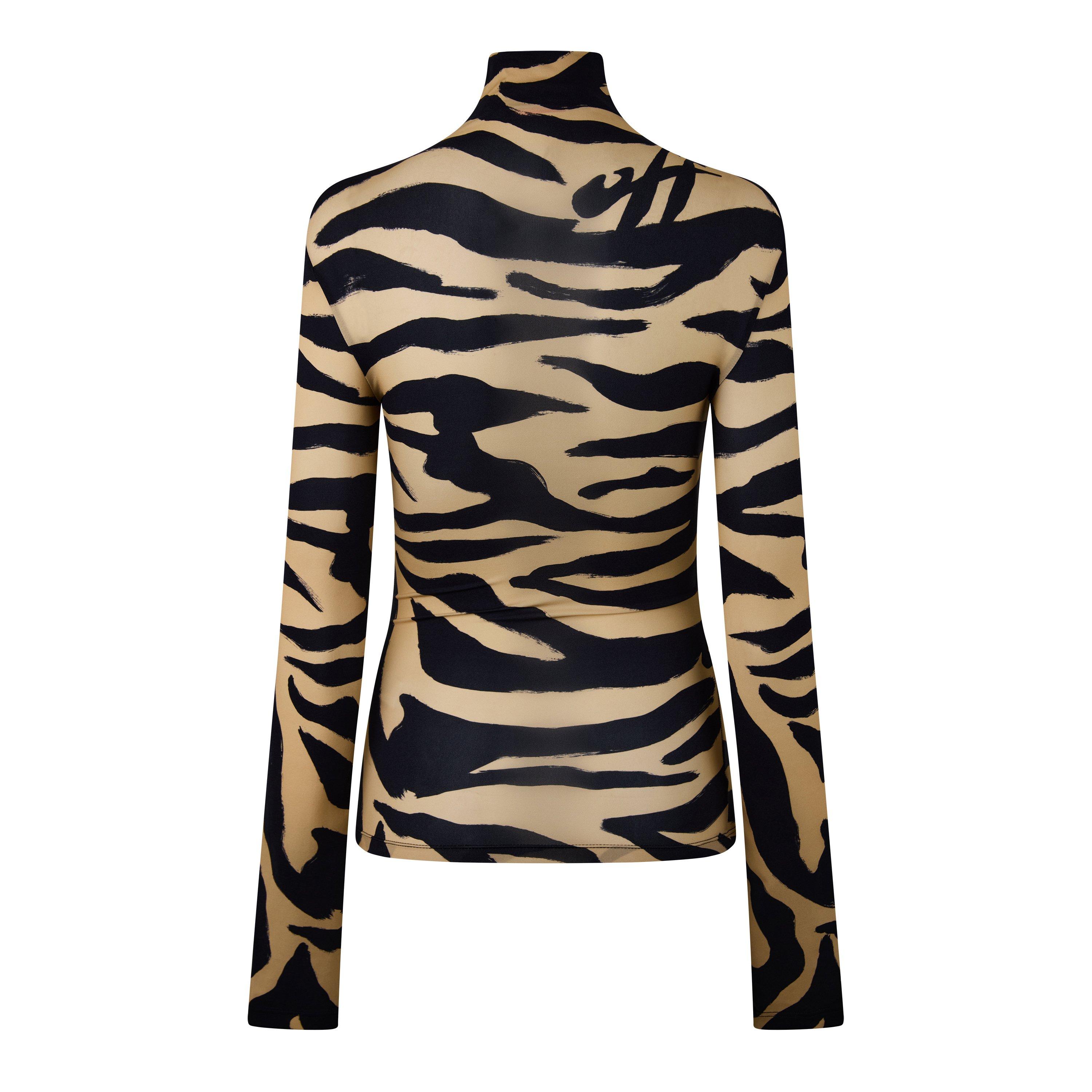 Beige - Off White - Women's Zebra Turtleneck Sweater - 2