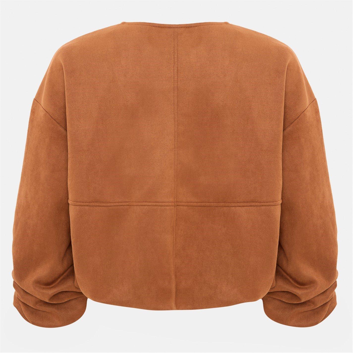 Marrone - I Saw It First - Women's Faux Suede Bubble Hem Long Sleeve Faux Leather Jacket - 3