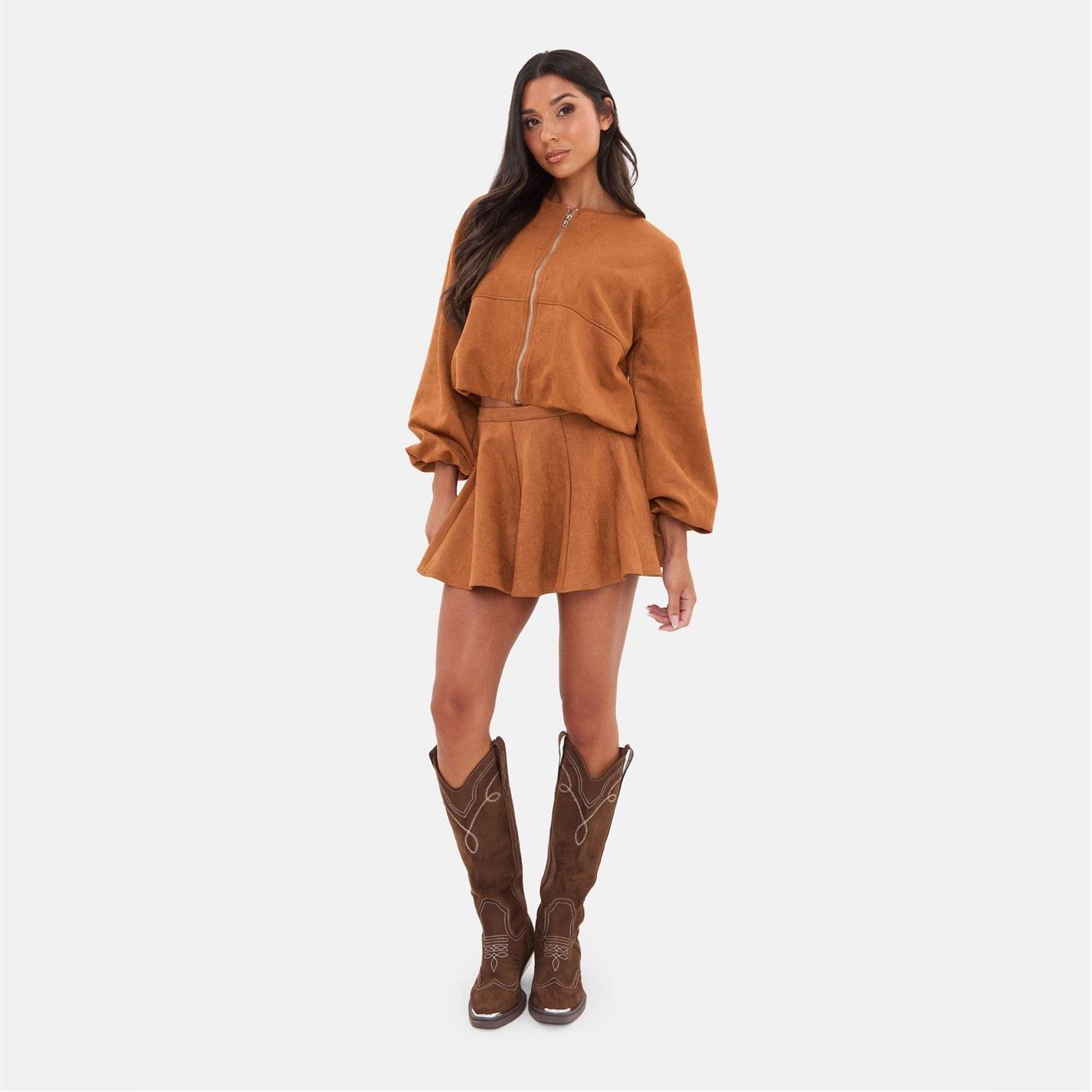 Marrone - I Saw It First - Women's Faux Suede Bubble Hem Long Sleeve Faux Leather Jacket - 6