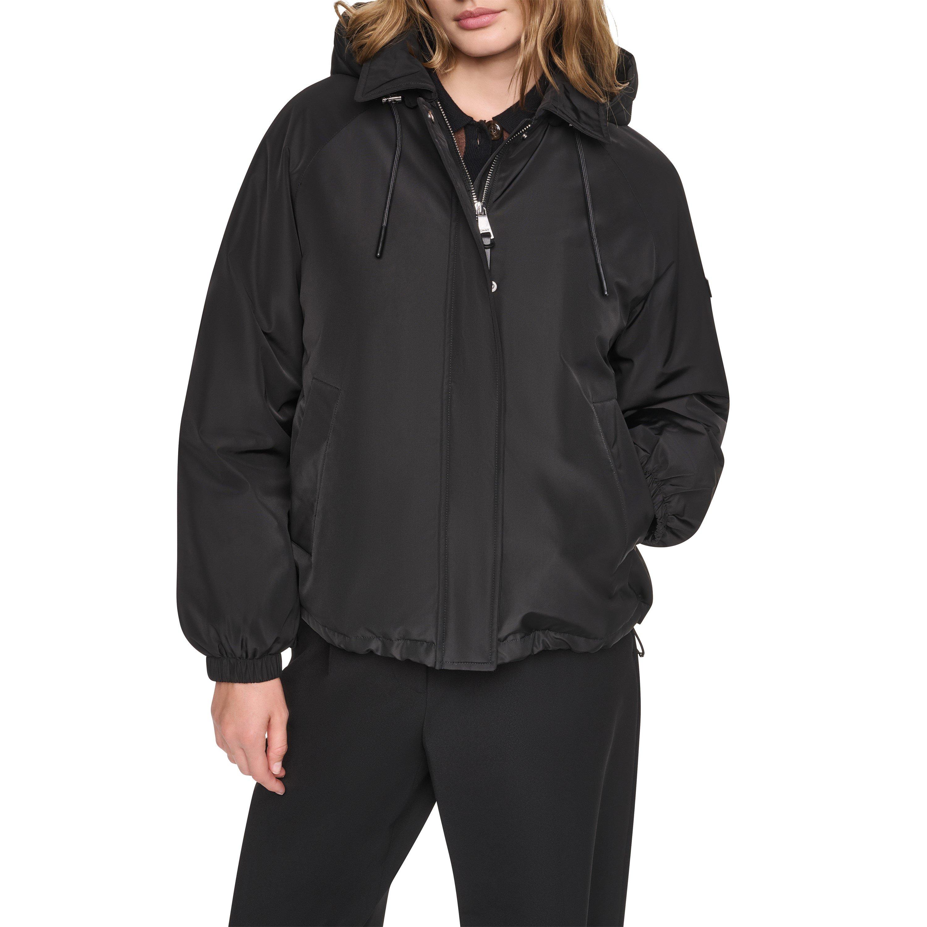 Black2 - DKNY - Womens Andrea Check Water-Resistant Rain Jacket - 2