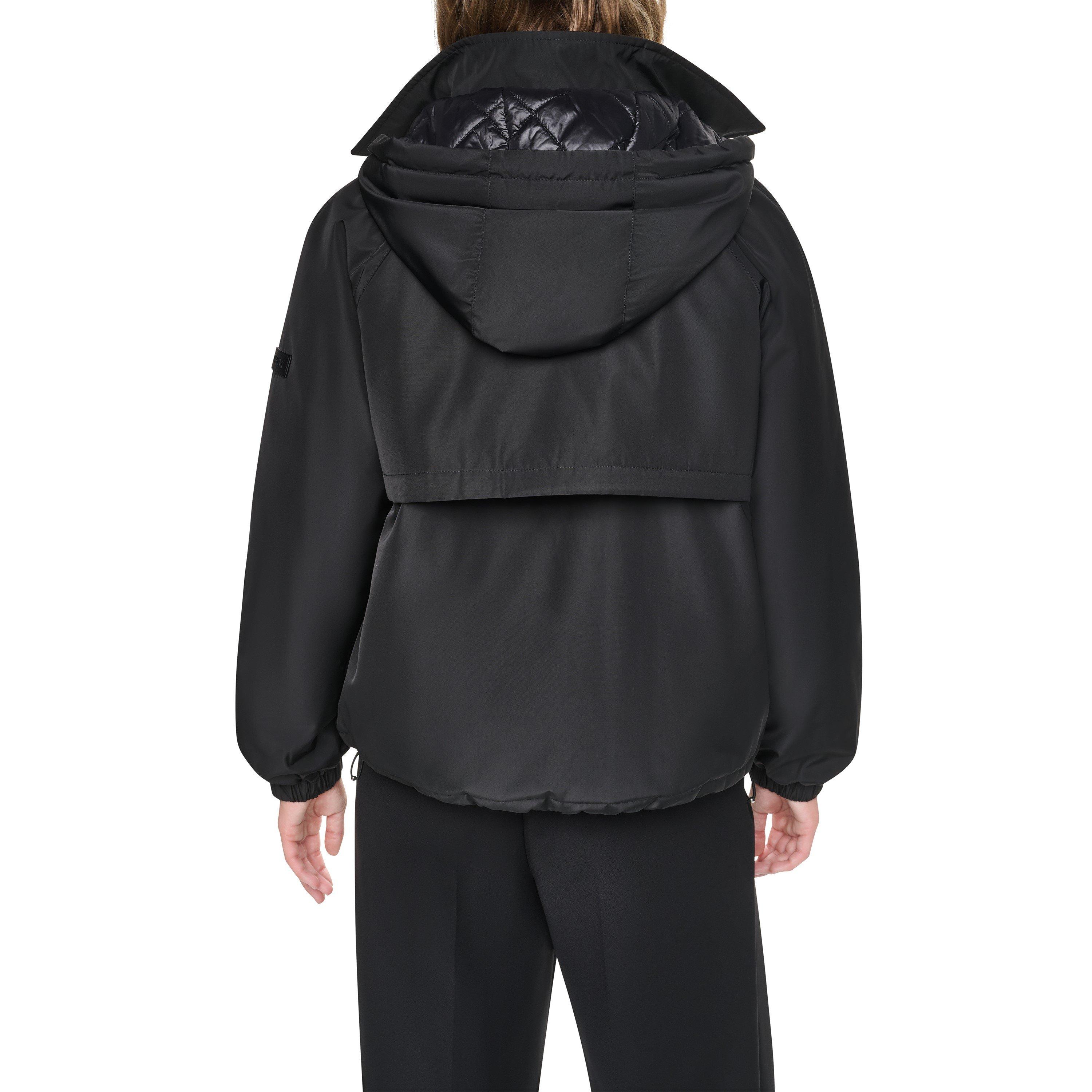 Black2 - DKNY - Womens Andrea Check Water-Resistant Rain Jacket - 3