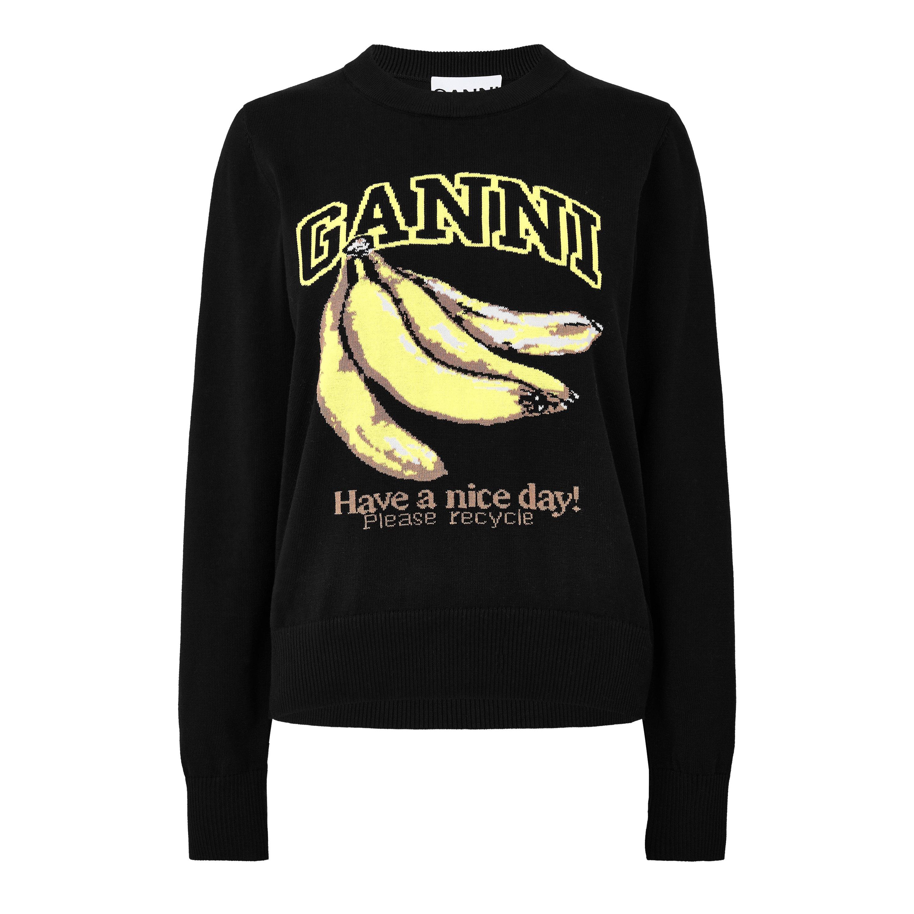 Black - Ganni - Women's Graphic Sweater Crew Sweatshirt - 1