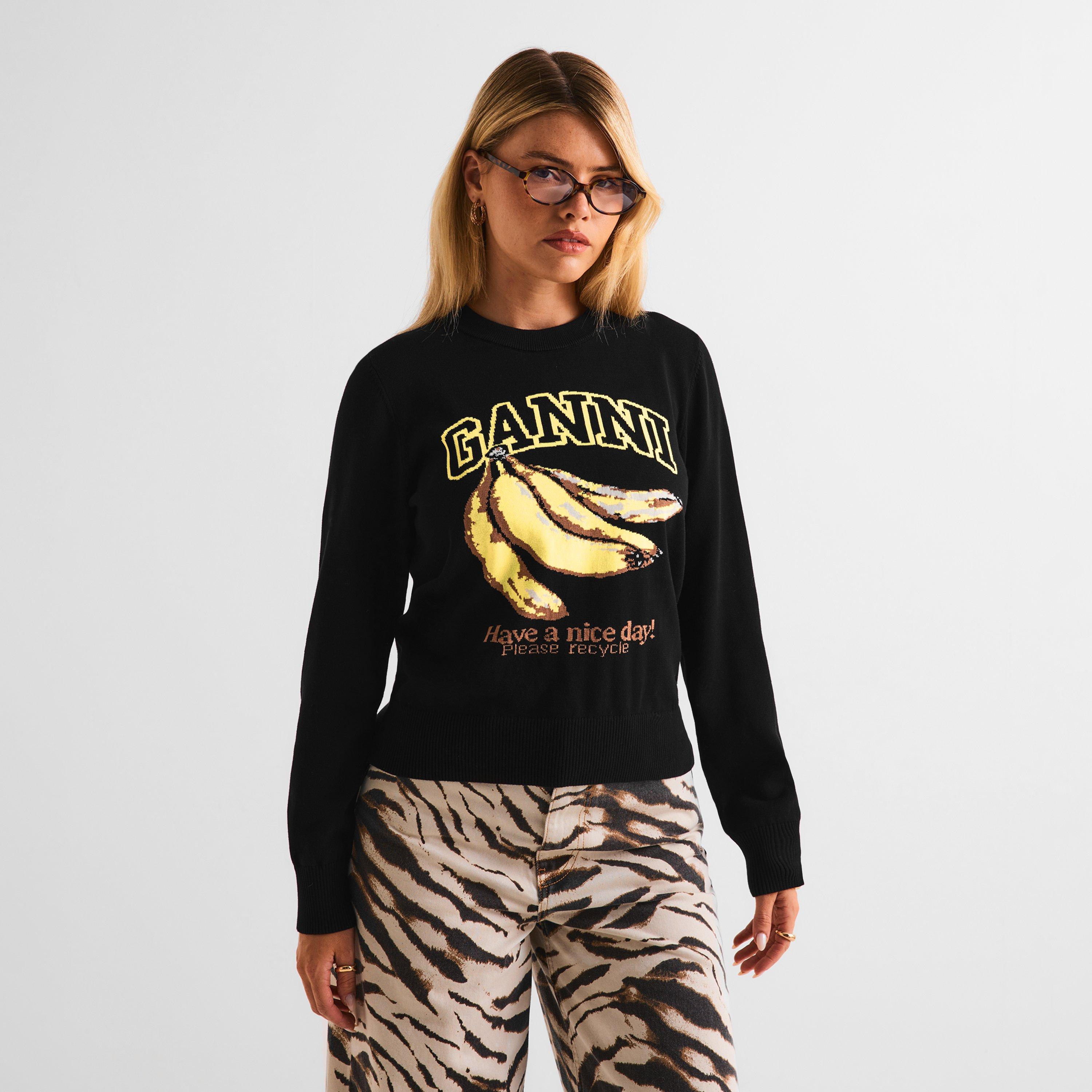 Black - Ganni - Women's Graphic Sweater Crew Sweatshirt - 3