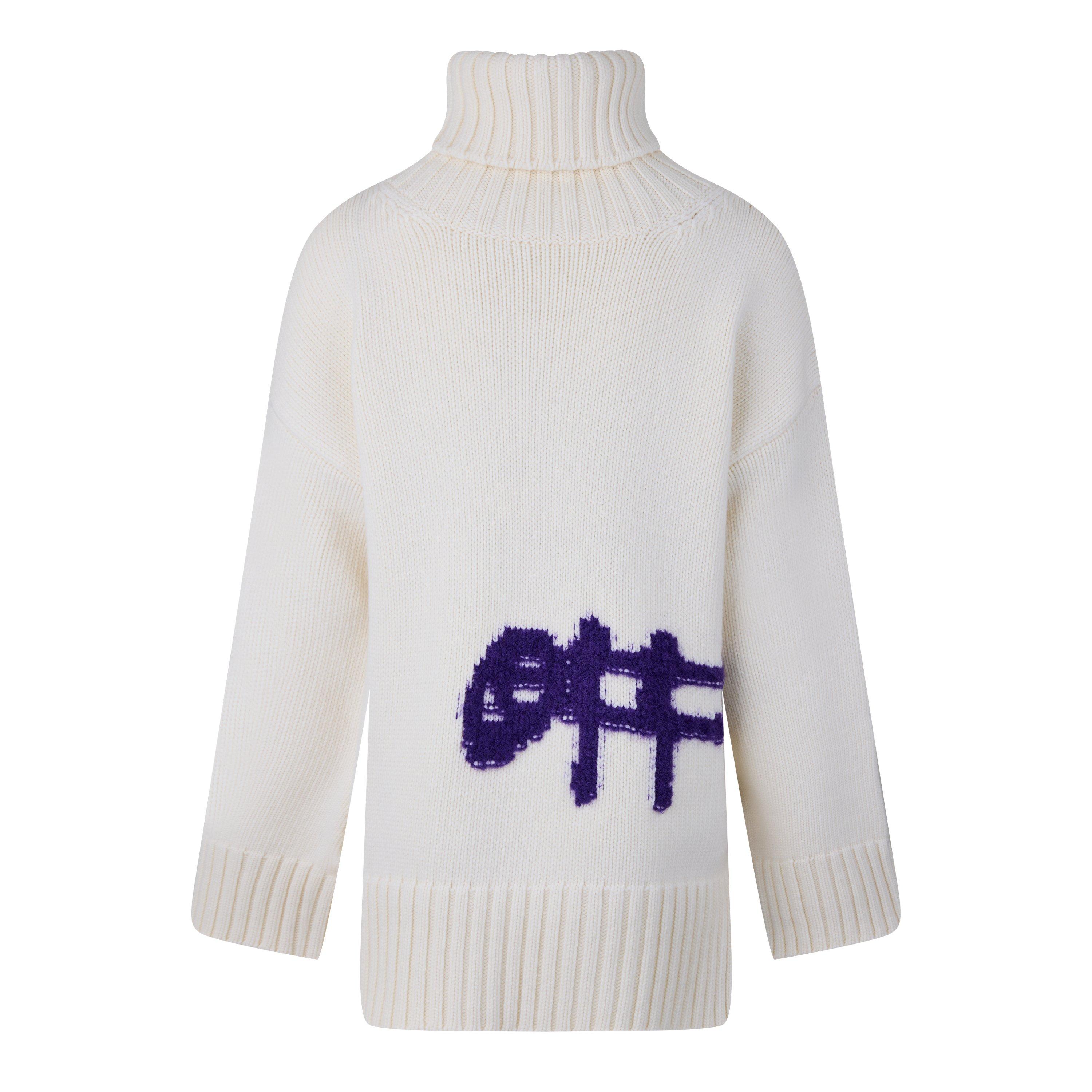 White Purple - Off White - Women's Logo Intarsia Turtleneck Sweater - 2
