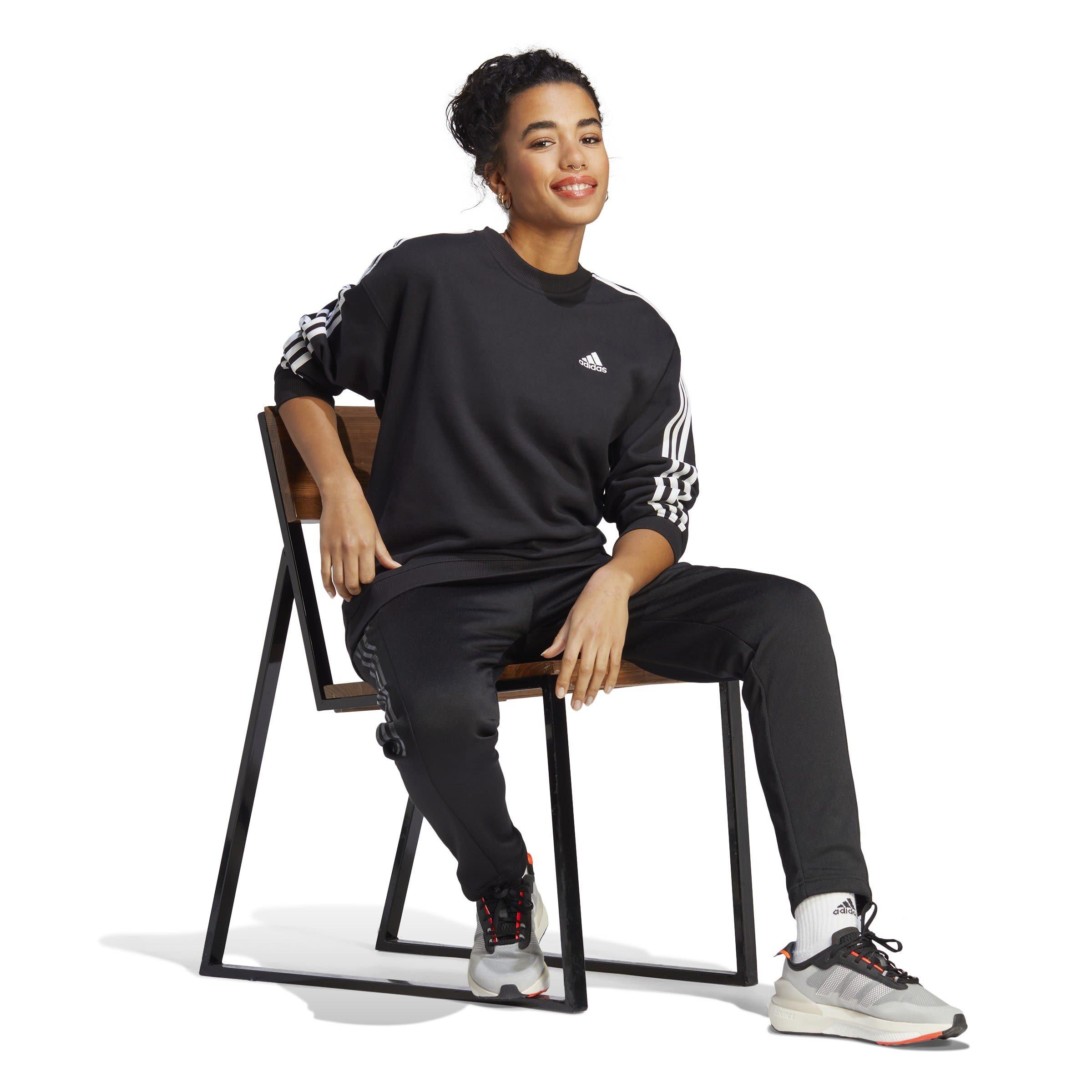Black/White - adidas - Essentials Studio Lounge 3-Stripes Sweatshirt Womens - 4