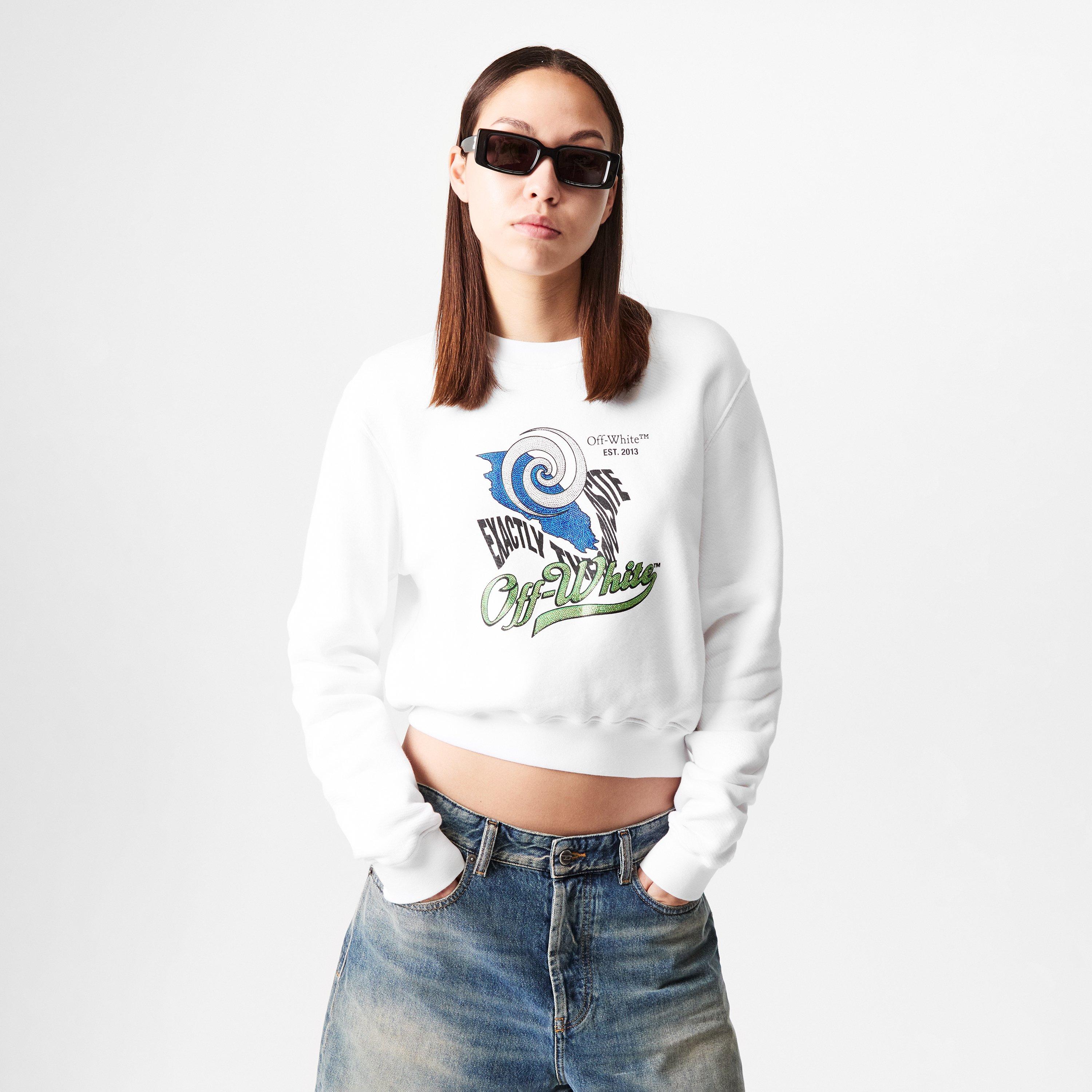 White - Off White - Women's Bling Cropped Crew Sweater - 3