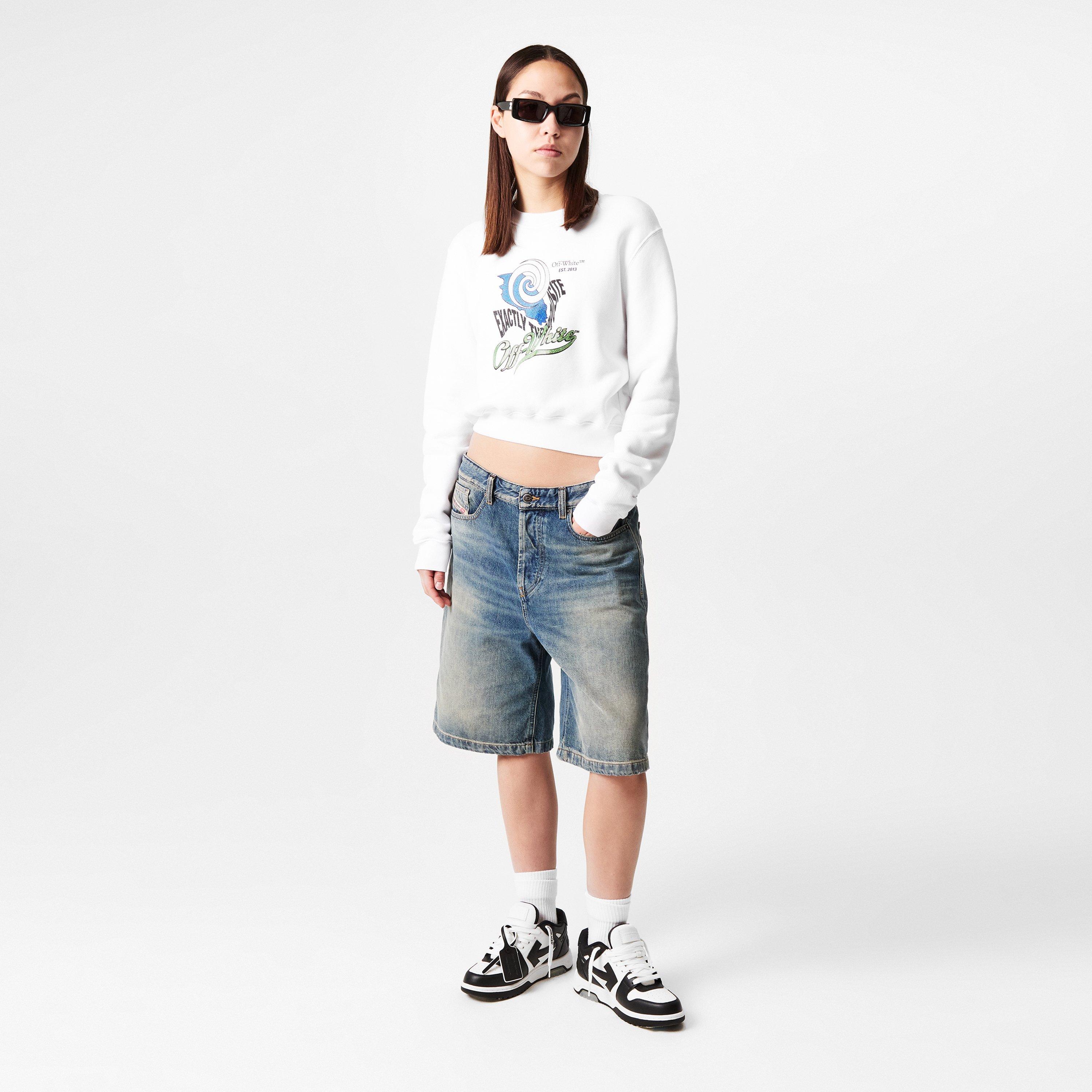 White - Off White - Women's Bling Cropped Crew Sweater - 6