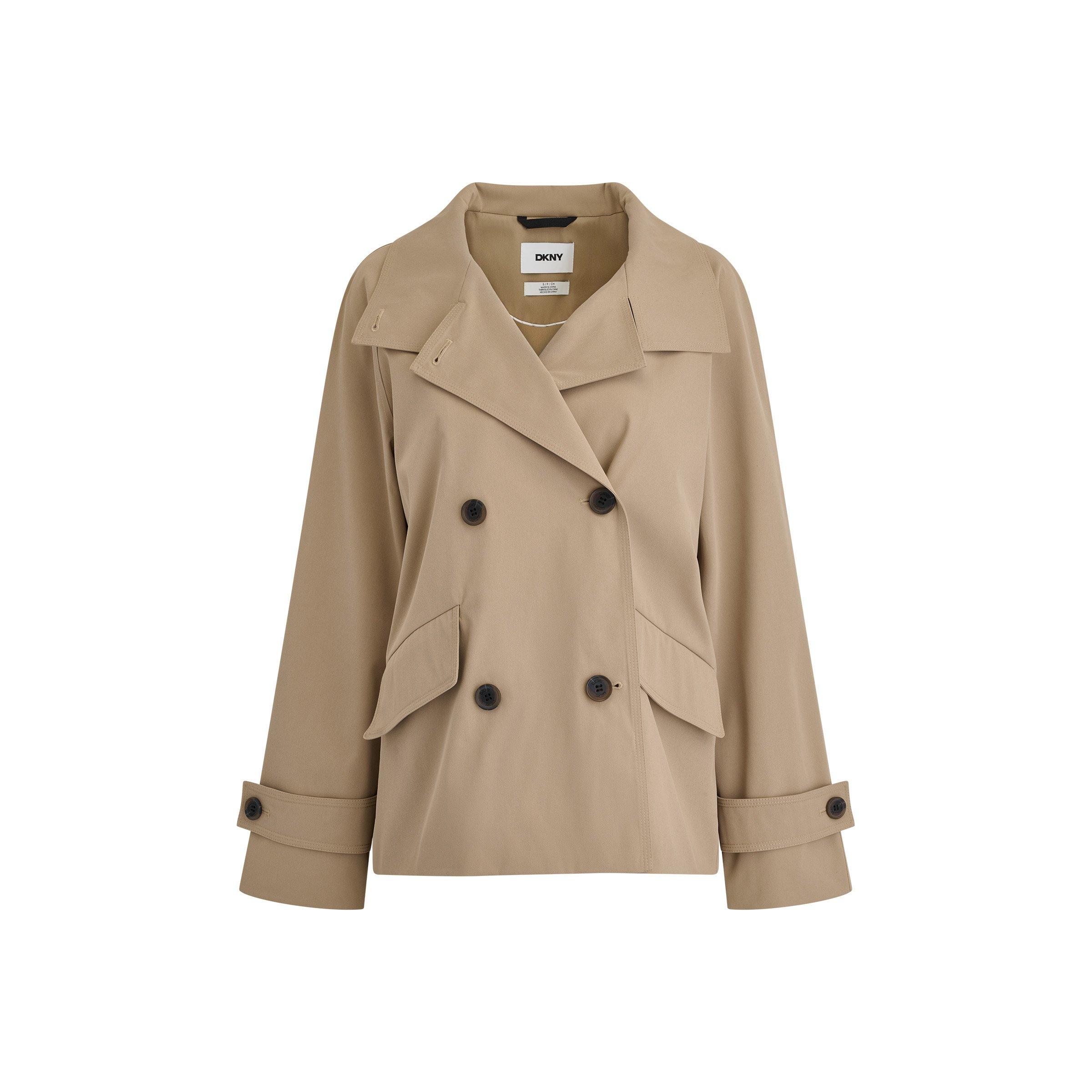 Classic Khaki - DKNY - Women's Y63 DKNY Belted Funnel-Neck Water-Resistant Trench Coat - 1
