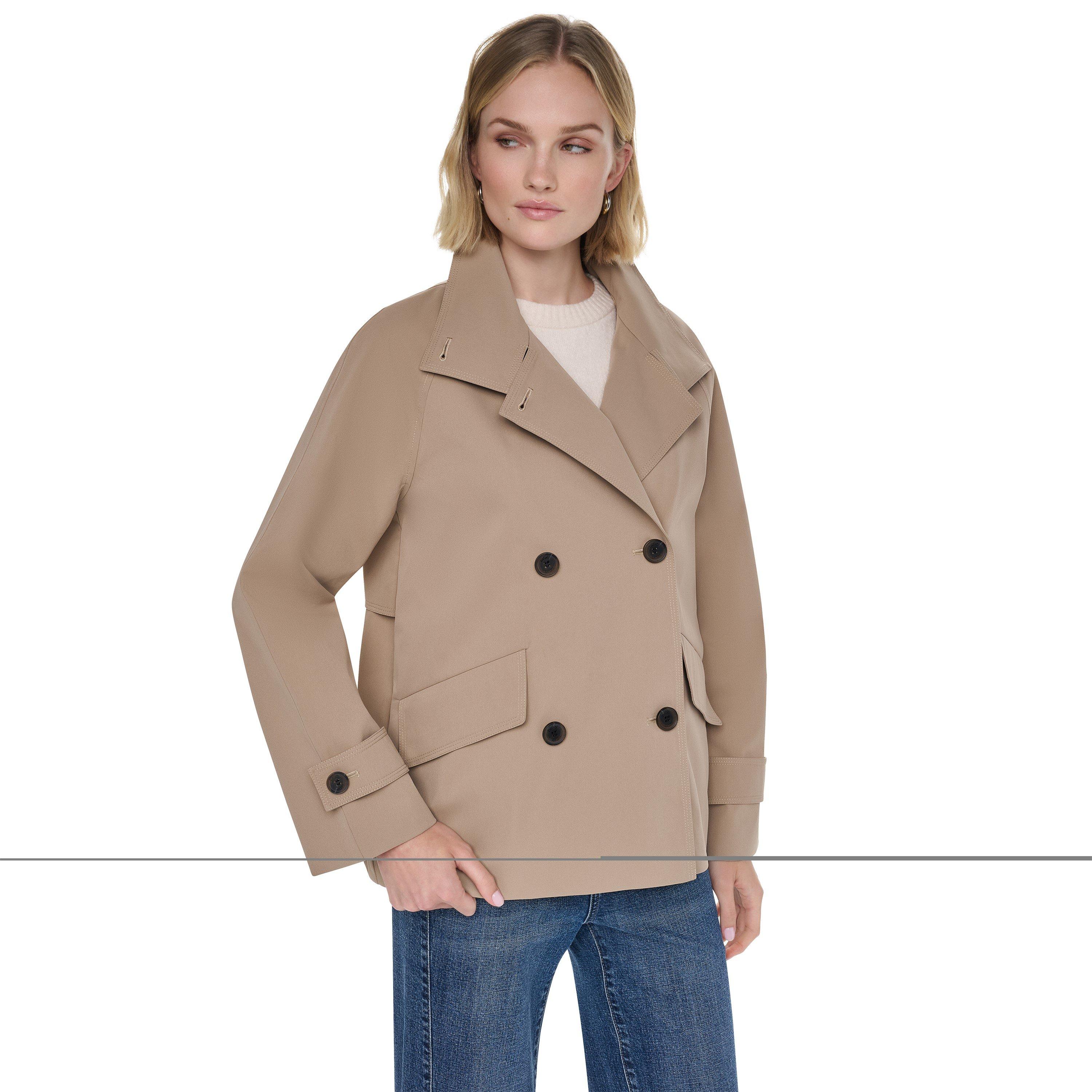 Classic Khaki - DKNY - Women's Y63 DKNY Belted Funnel-Neck Water-Resistant Trench Coat - 2