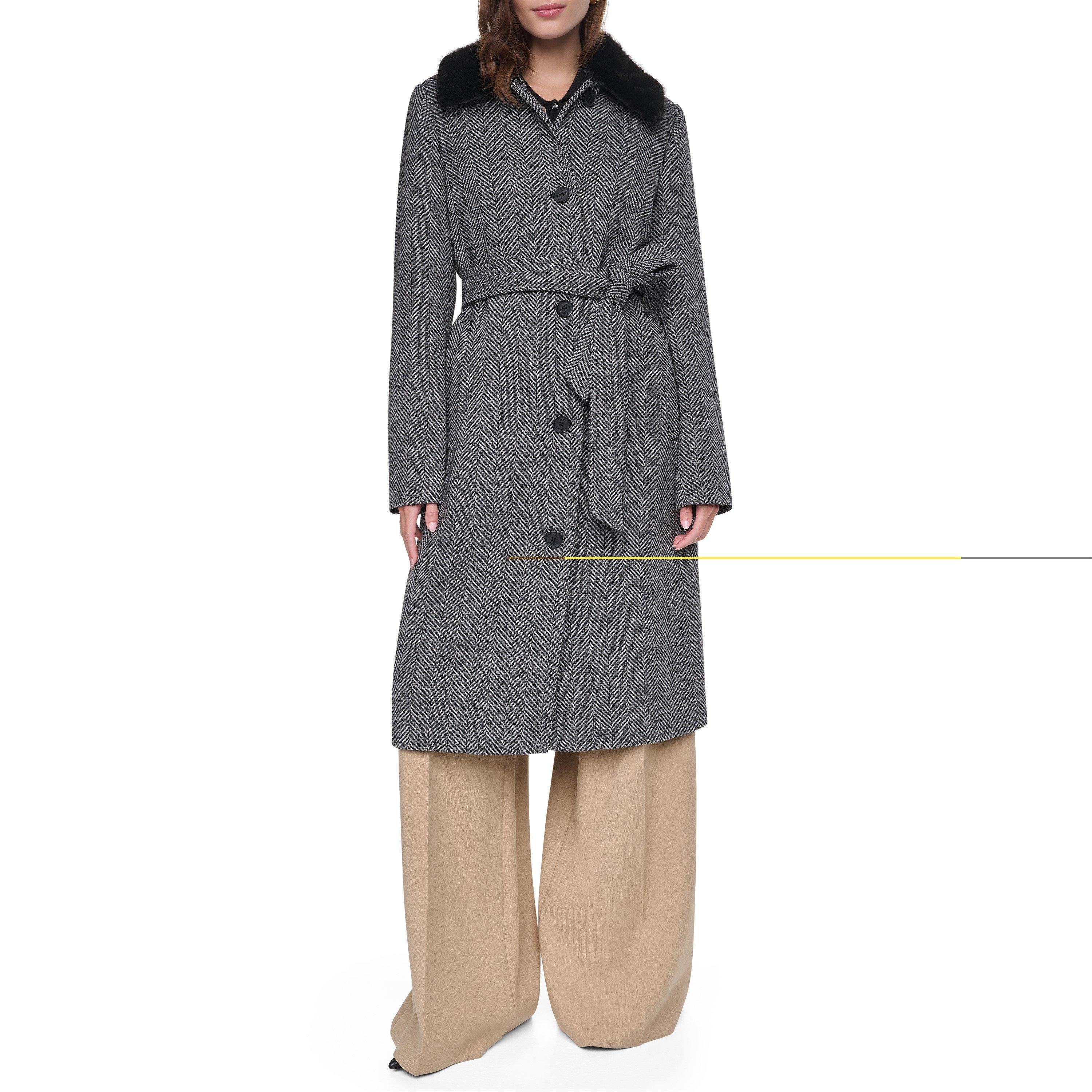 Black Heringbne - DKNY - Women's DKNY Outerwear Trench Coat - 2