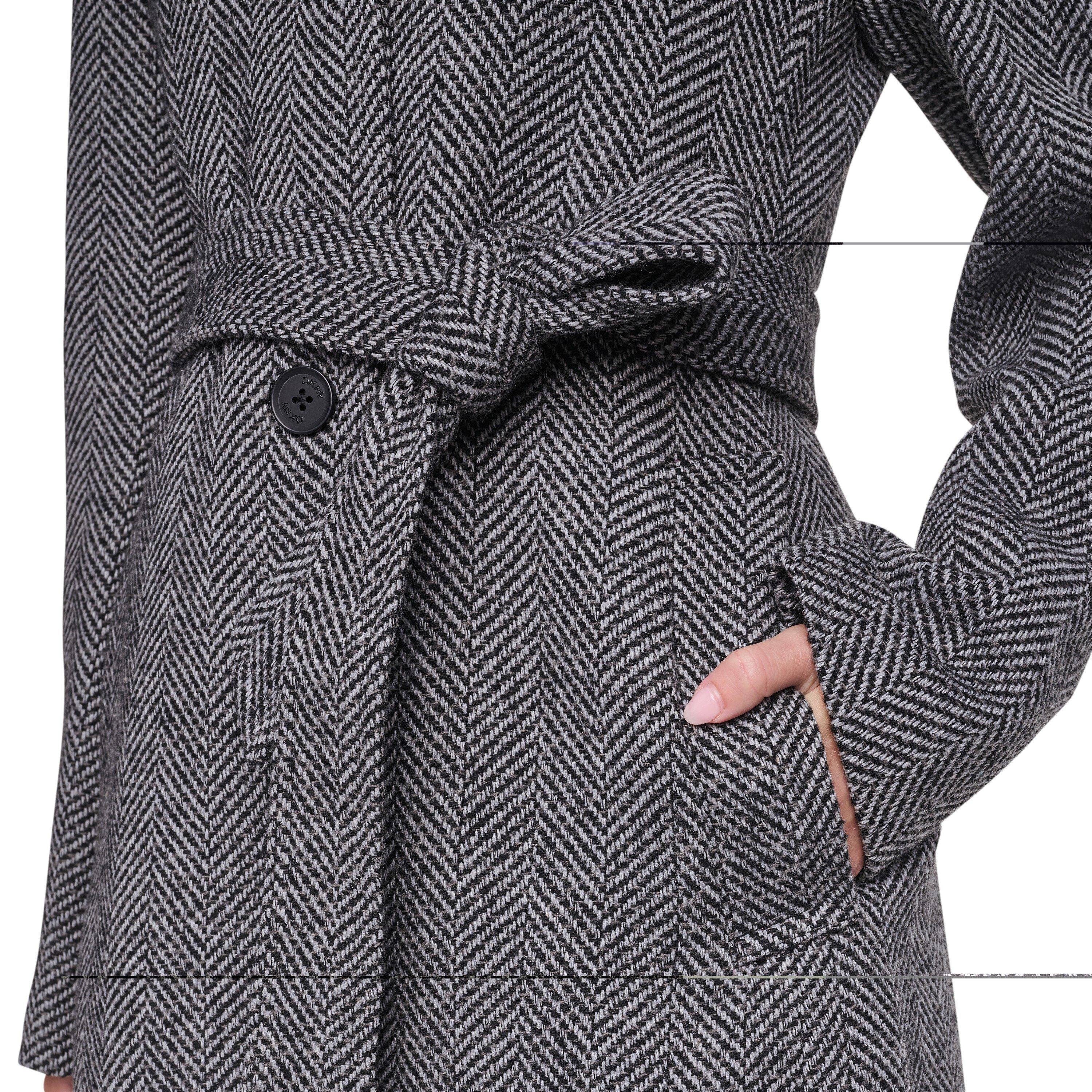 Black Heringbne - DKNY - Women's DKNY Outerwear Trench Coat - 4