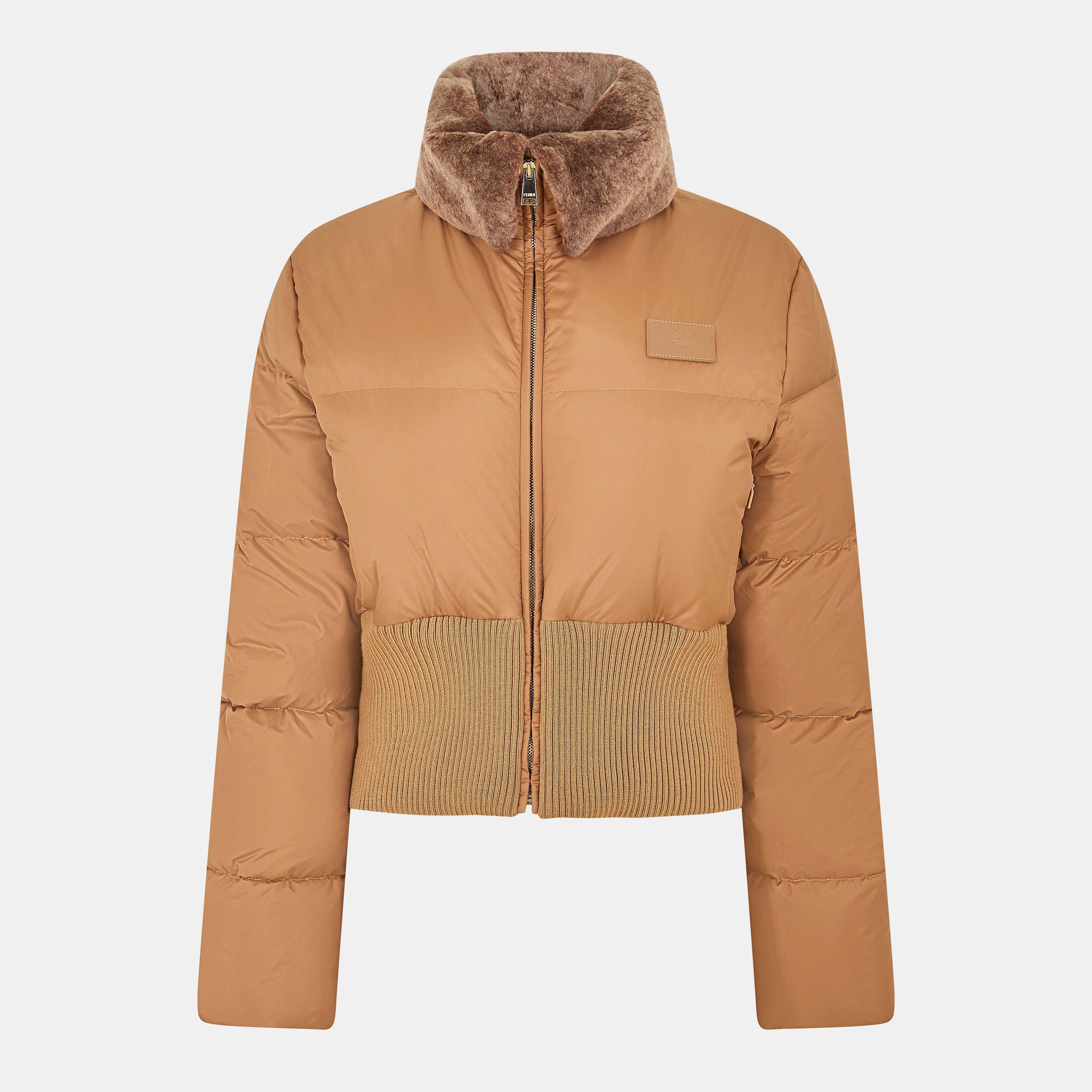 Camel - Fendi - Women's Insulated Quilted Tailored Fit Short Puffer Jacket - 1