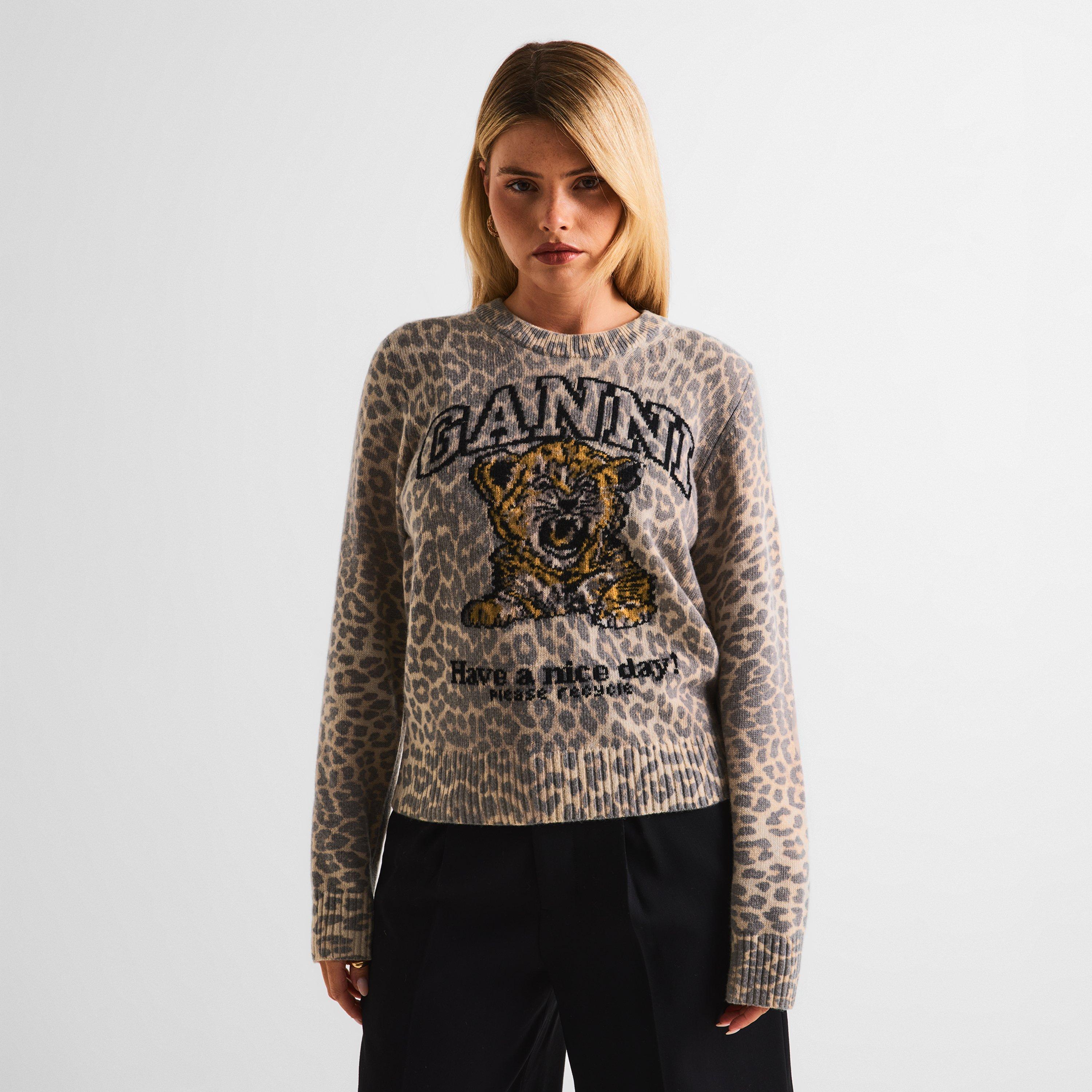 Brown - Ganni - Women's Wool Sweater Crew Sweatshirt - 3