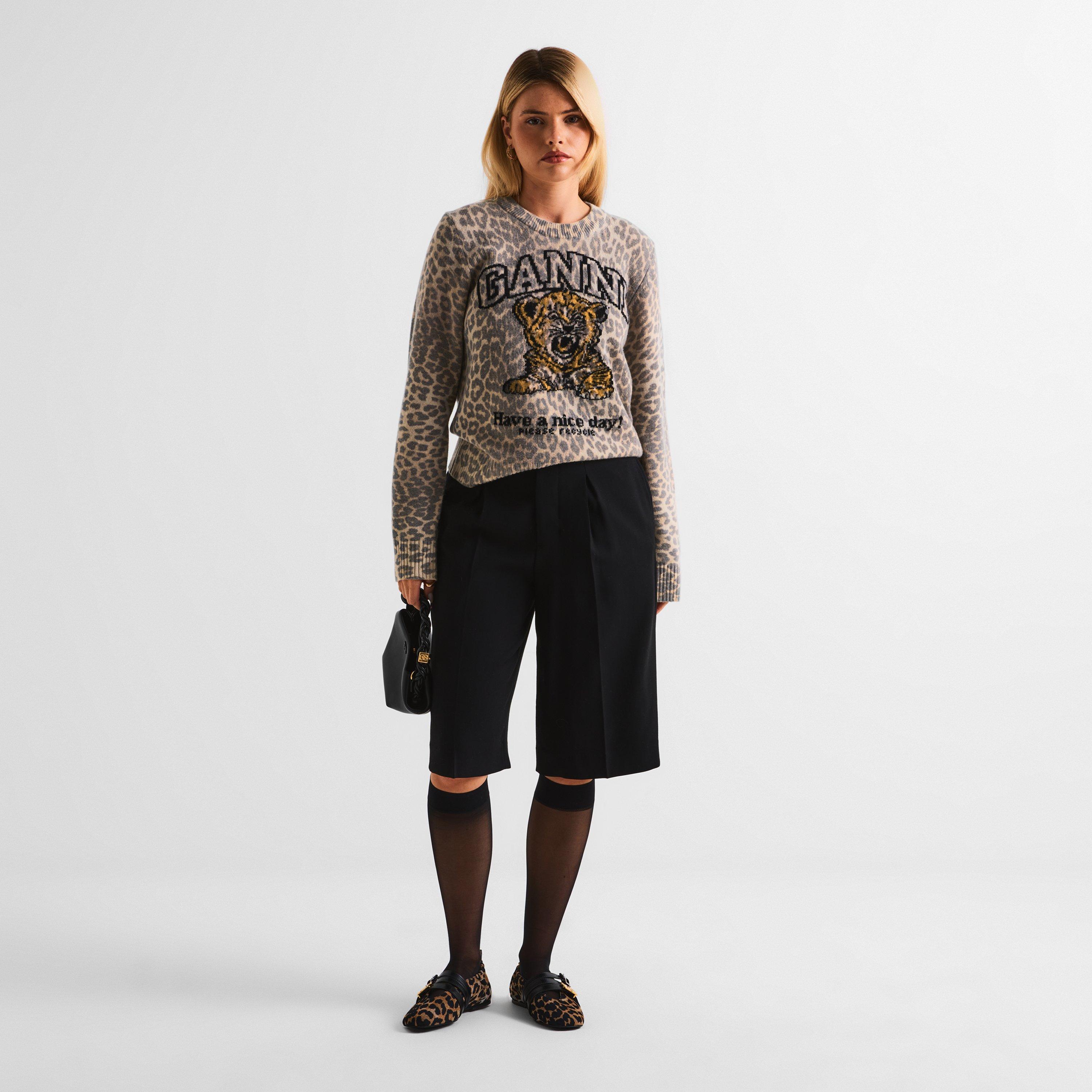 Brown - Ganni - Women's Wool Sweater Crew Sweatshirt - 6