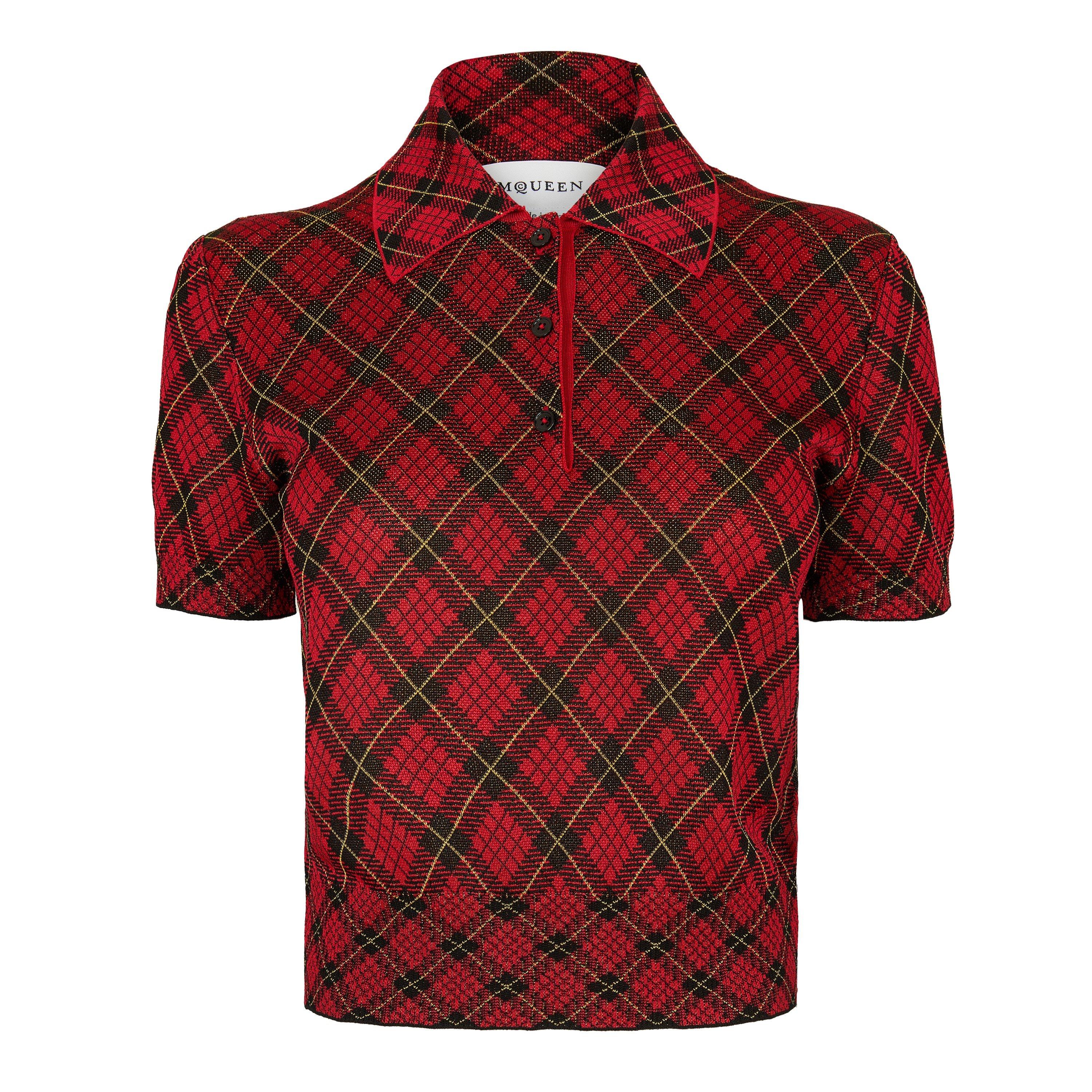 Alexander Mcqueen Women's Alex Check Polo Knitted Top - Red/Blk/Ylw - 10 (S)