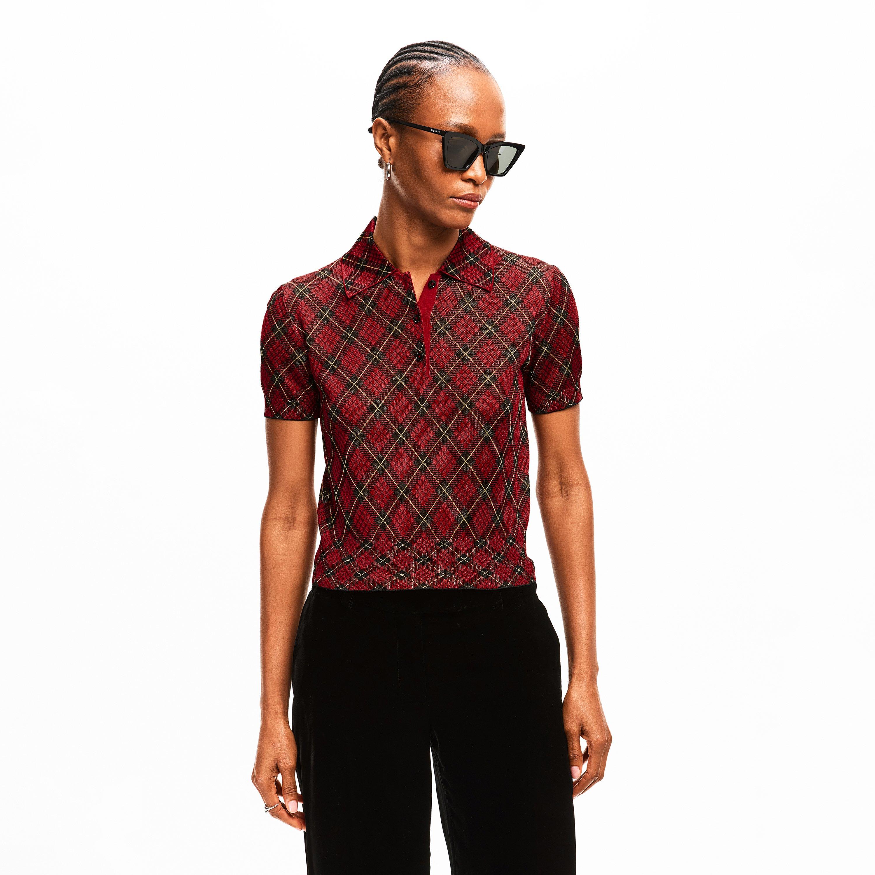 Red/Blk/Ylw - Alexander McQueen - Women's Alex Check Polo Knitted Top - 3