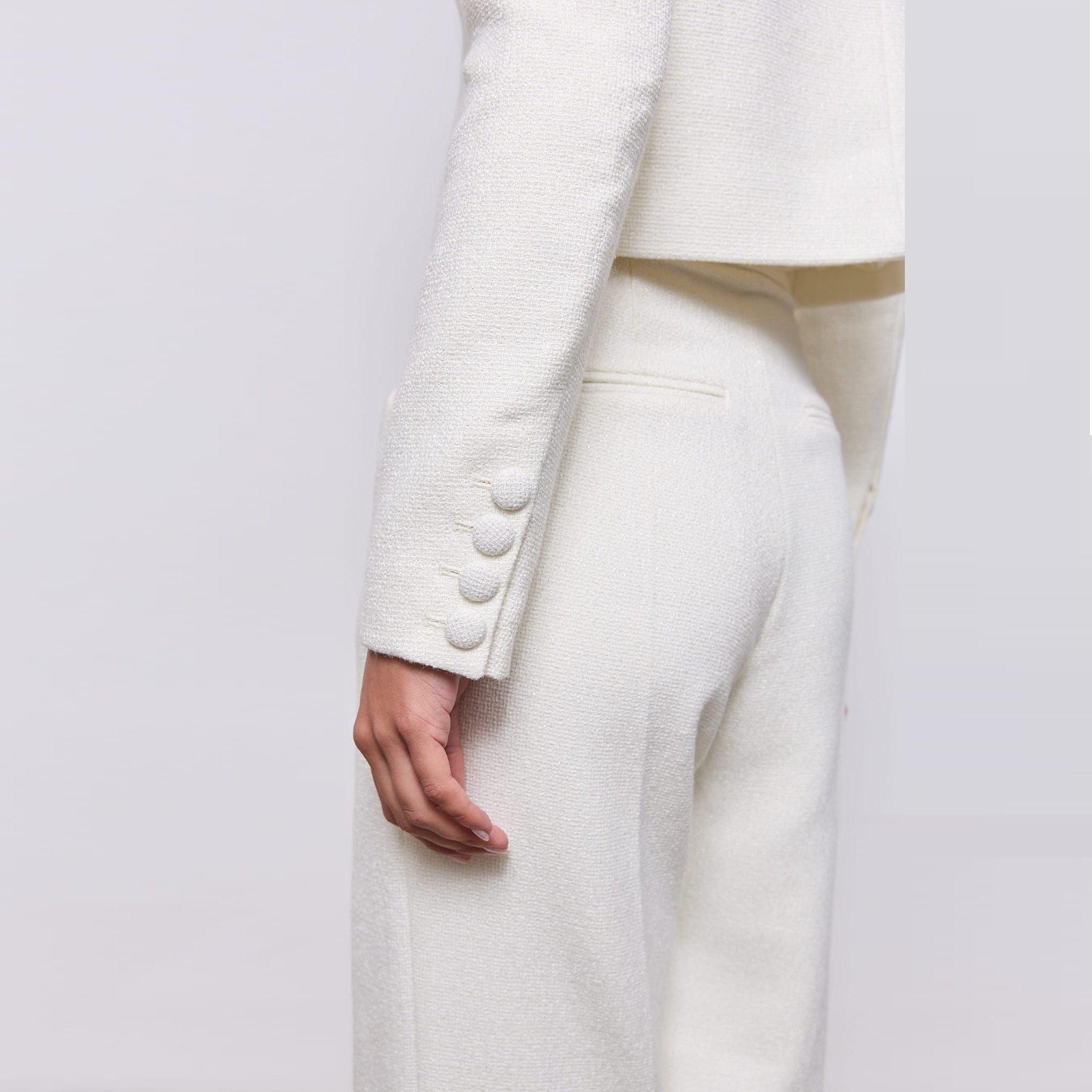 White - Odd Muse - Odd Muse Collarless Tweed Jacket - 4