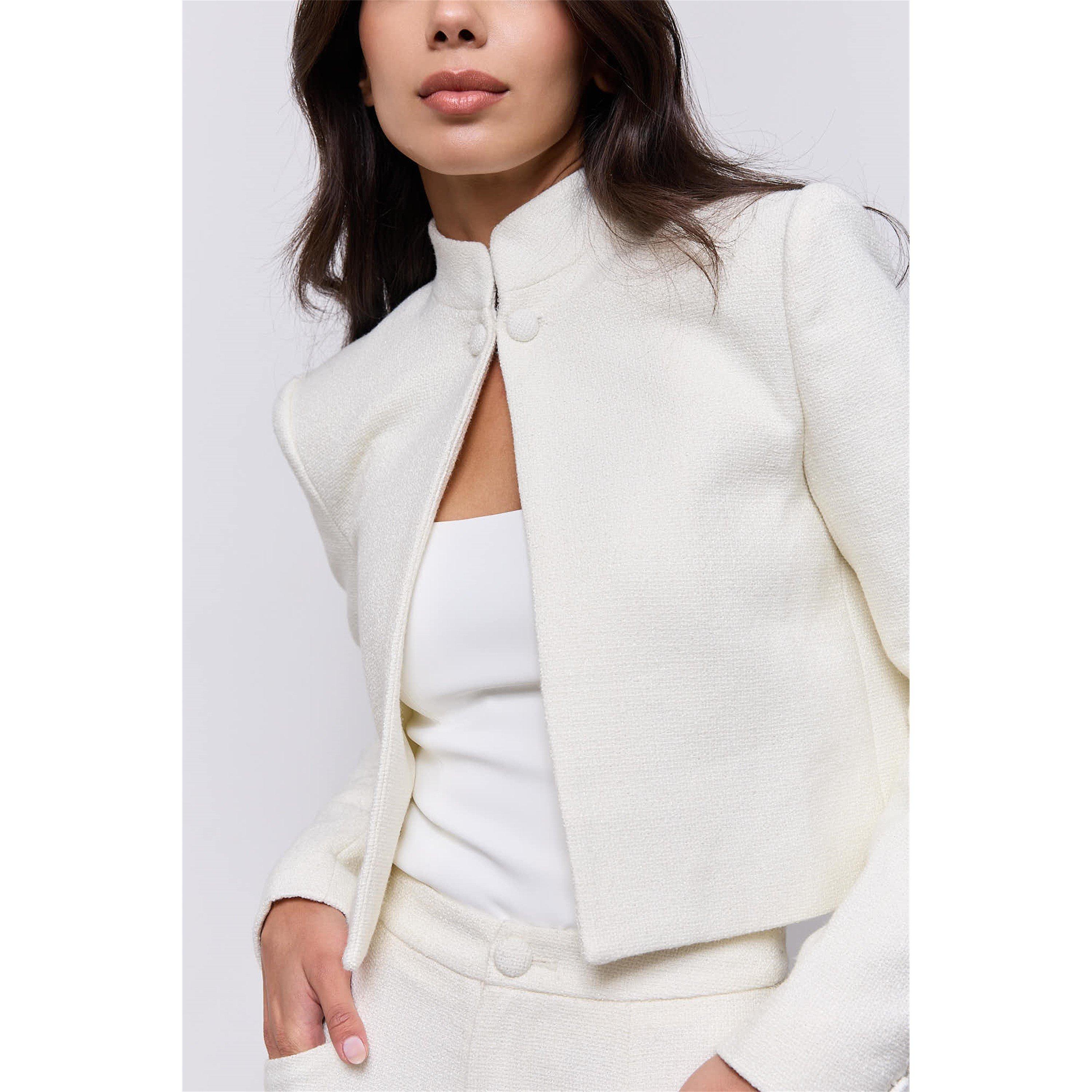 White - Odd Muse - Odd Muse Collarless Tweed Jacket - 7