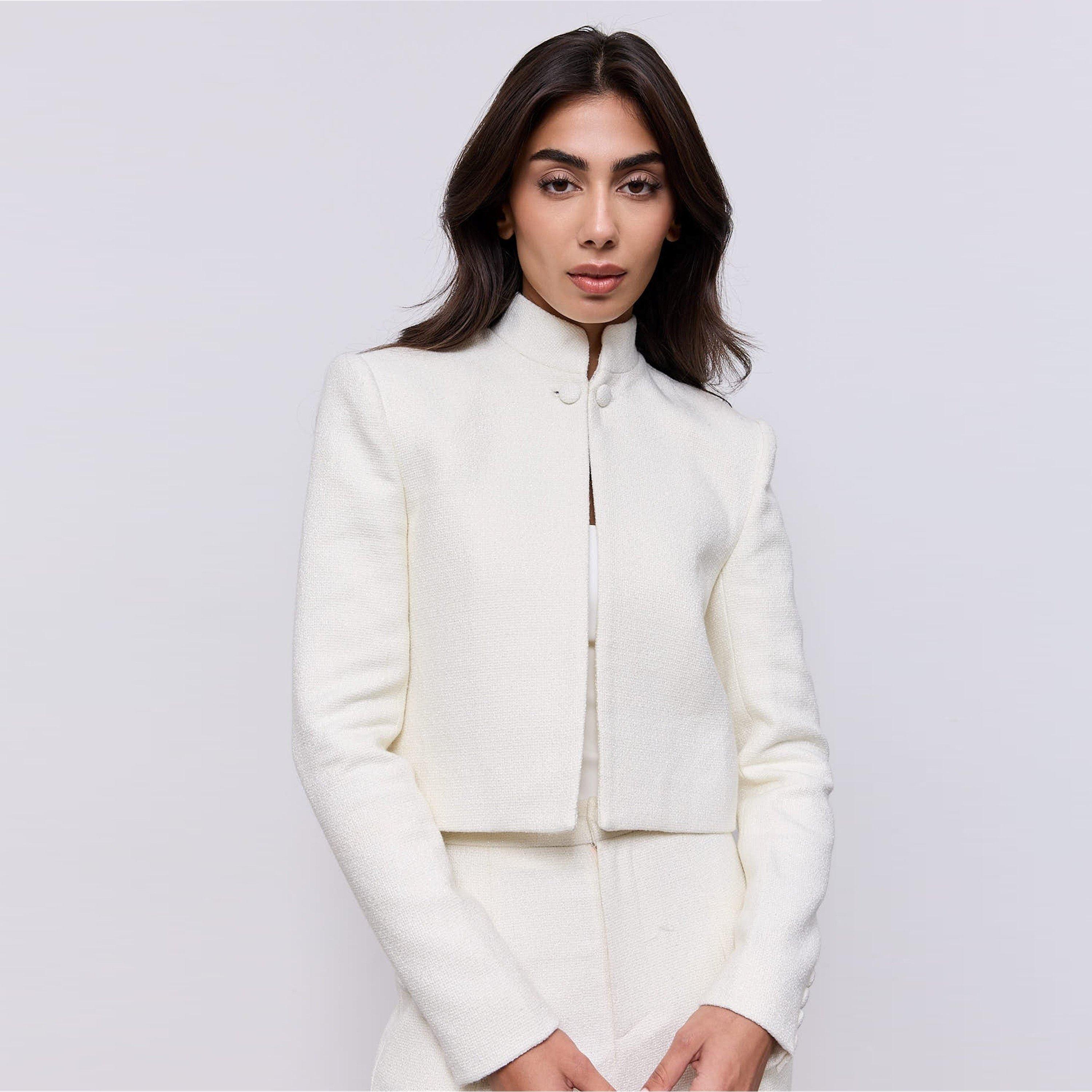 White - Odd Muse - Odd Muse Collarless Tweed Jacket - 8