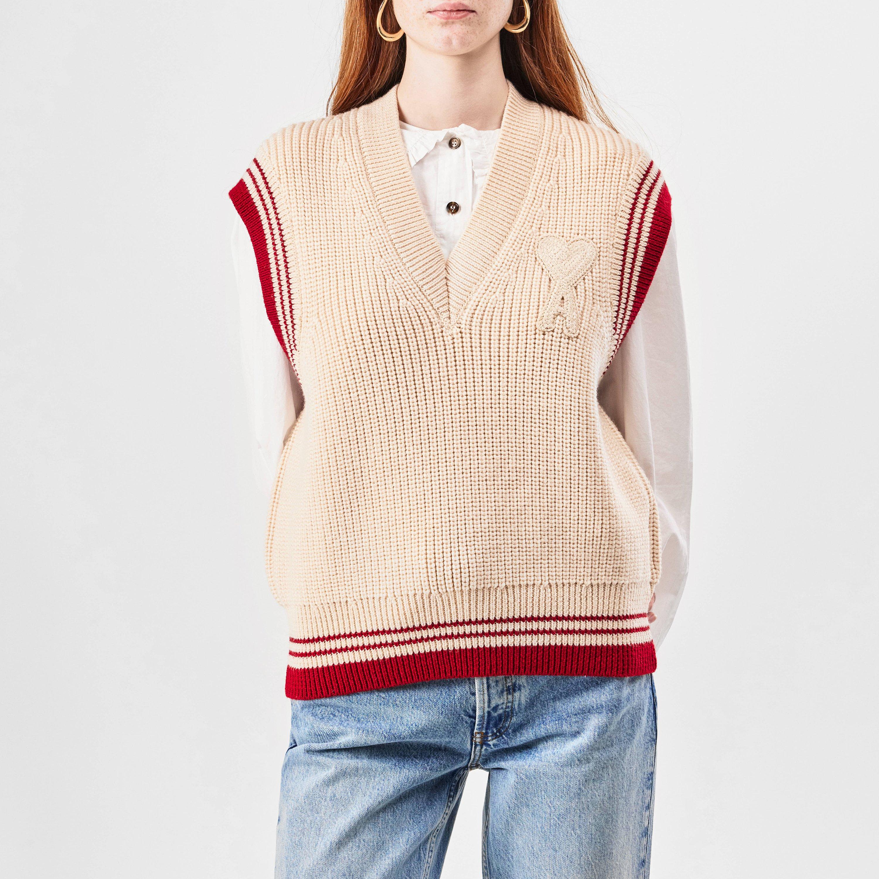Ami Paris De Coeur Sweater Vest - White Cream - SMALL