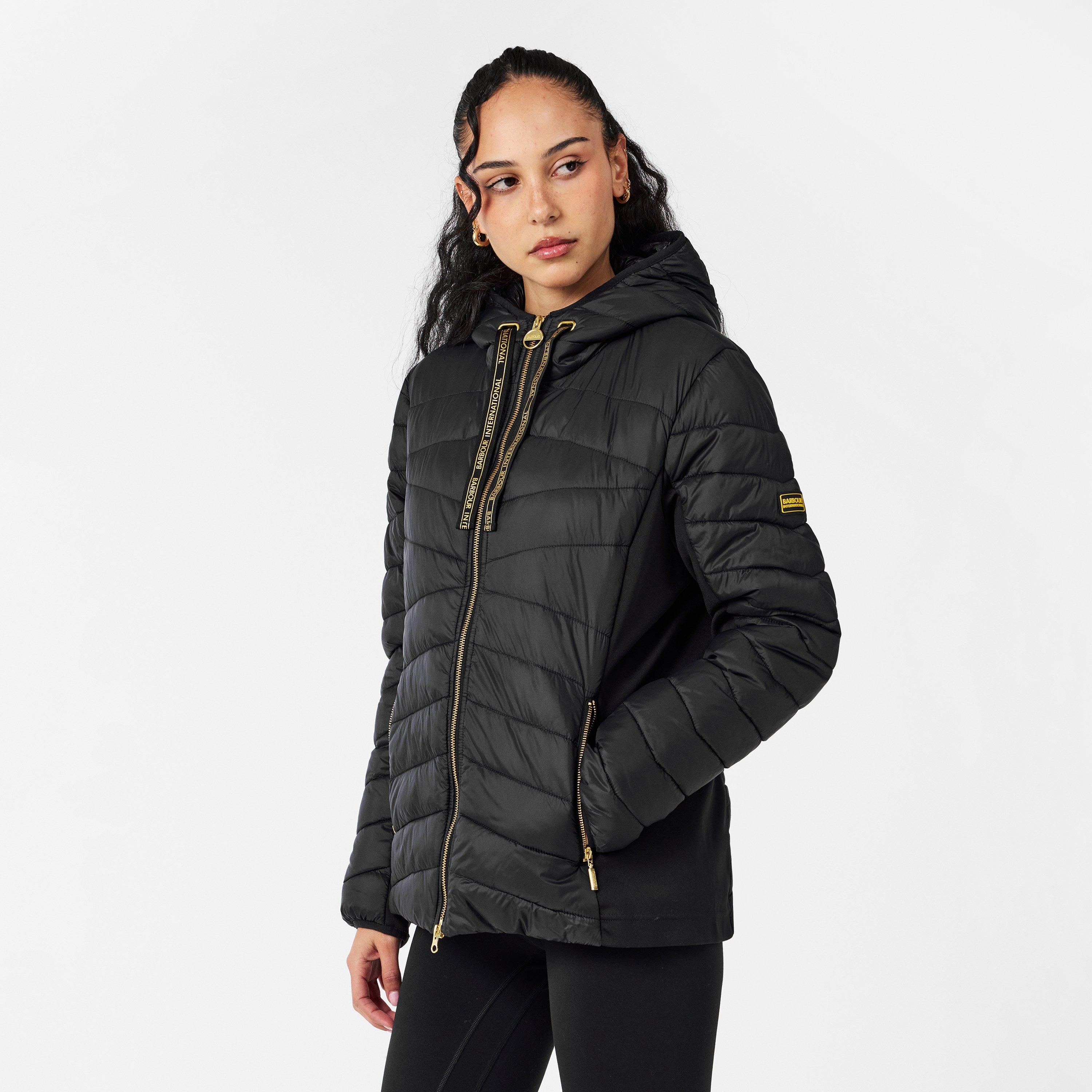Black - Barbour International - Women's Grid Lock Water Resistant Long Sleeve Short Puffer Jacket - 3