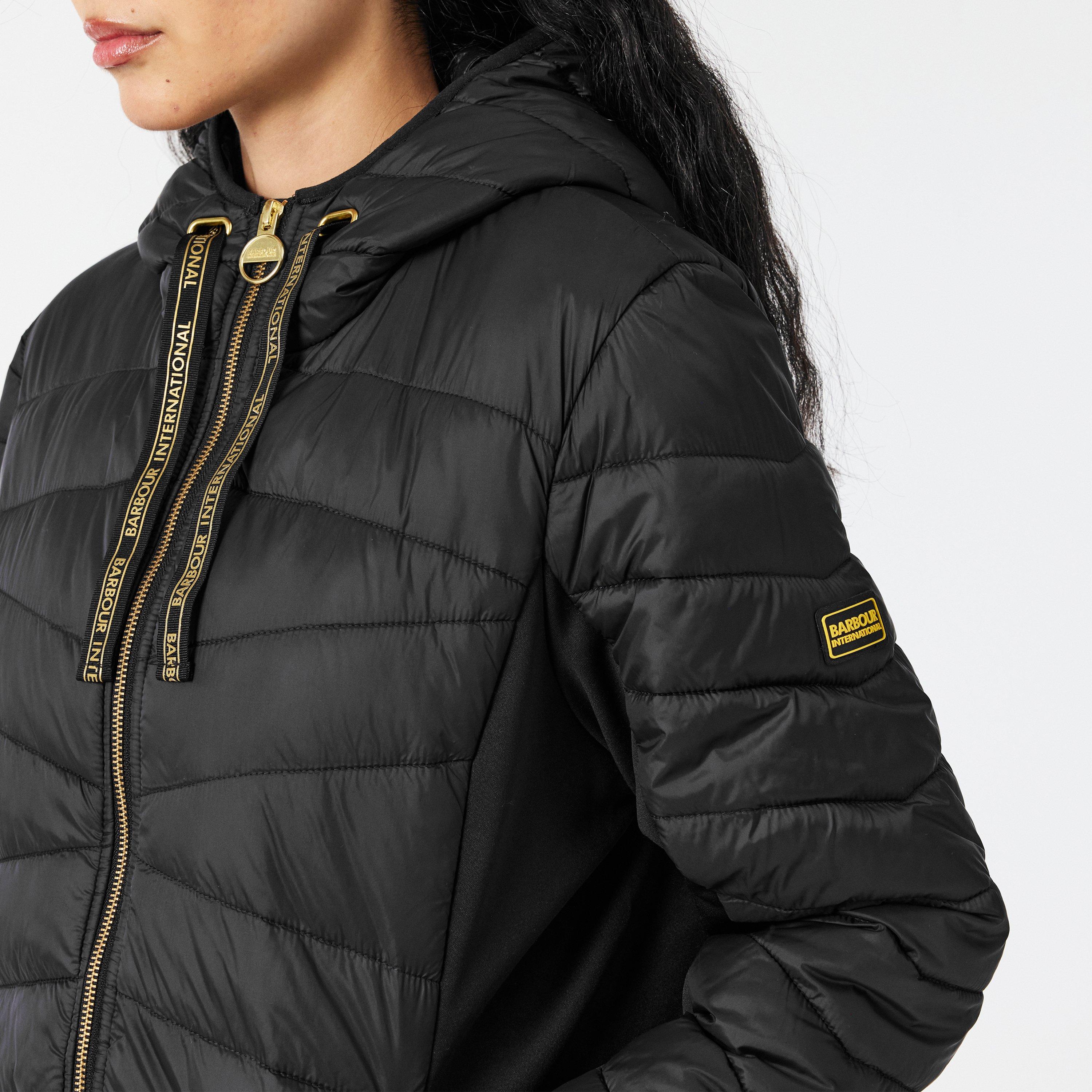 Black - Barbour International - Women's Grid Lock Water Resistant Long Sleeve Short Puffer Jacket - 5