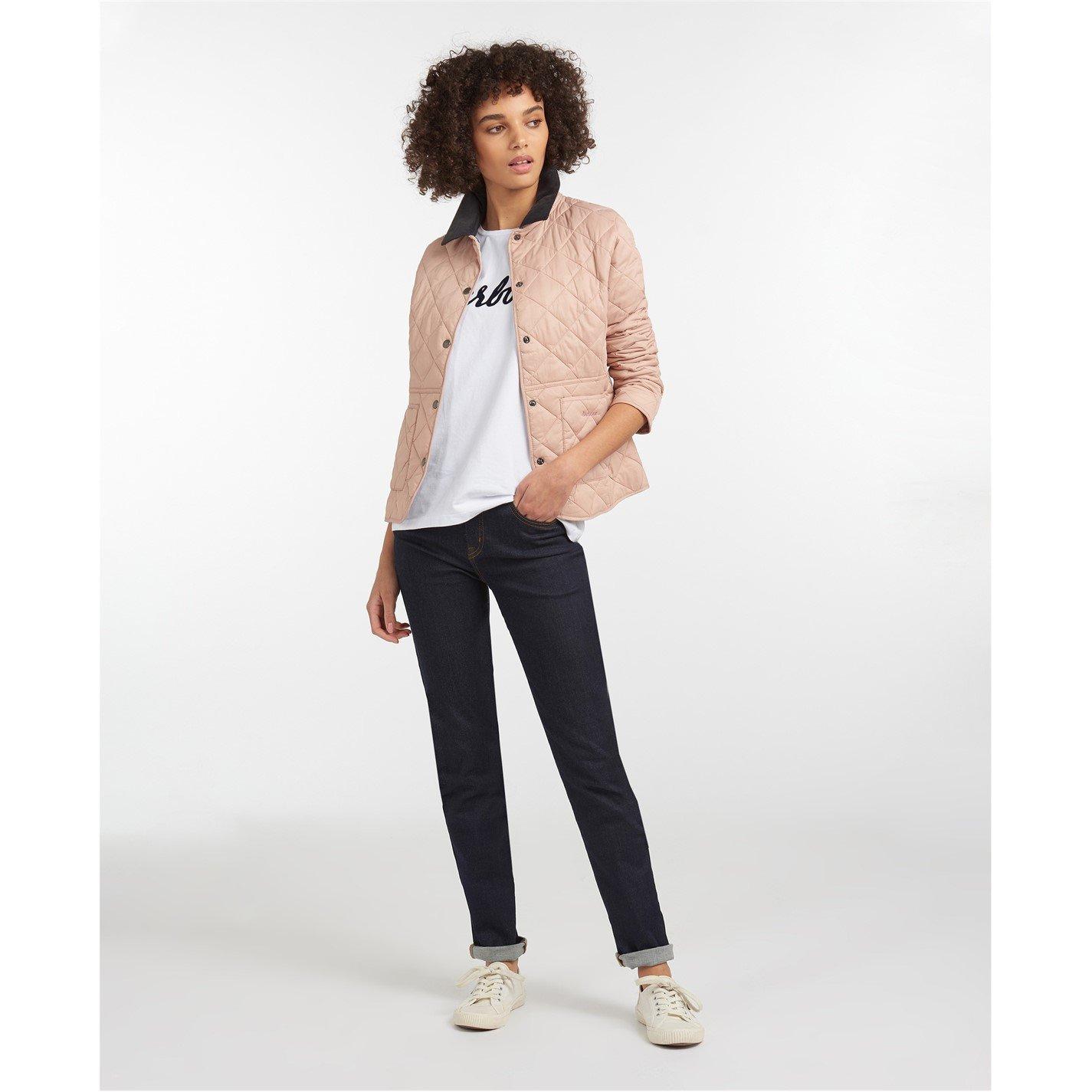 Pink/White 10 - Barbour - Women's Deveron Diamond Quilted Corduroy Collar Long Sleeve Jacket - 2