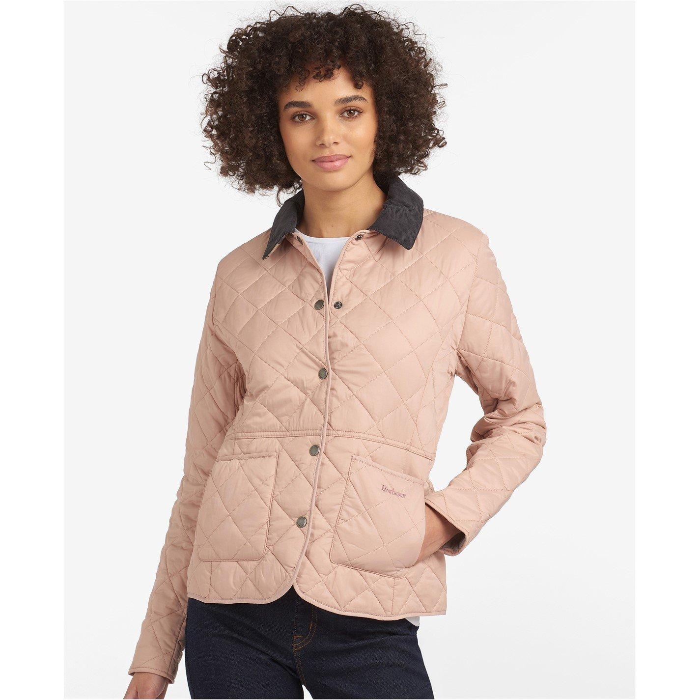 Pink/White 10 - Barbour - Women's Deveron Diamond Quilted Corduroy Collar Long Sleeve Jacket - 3