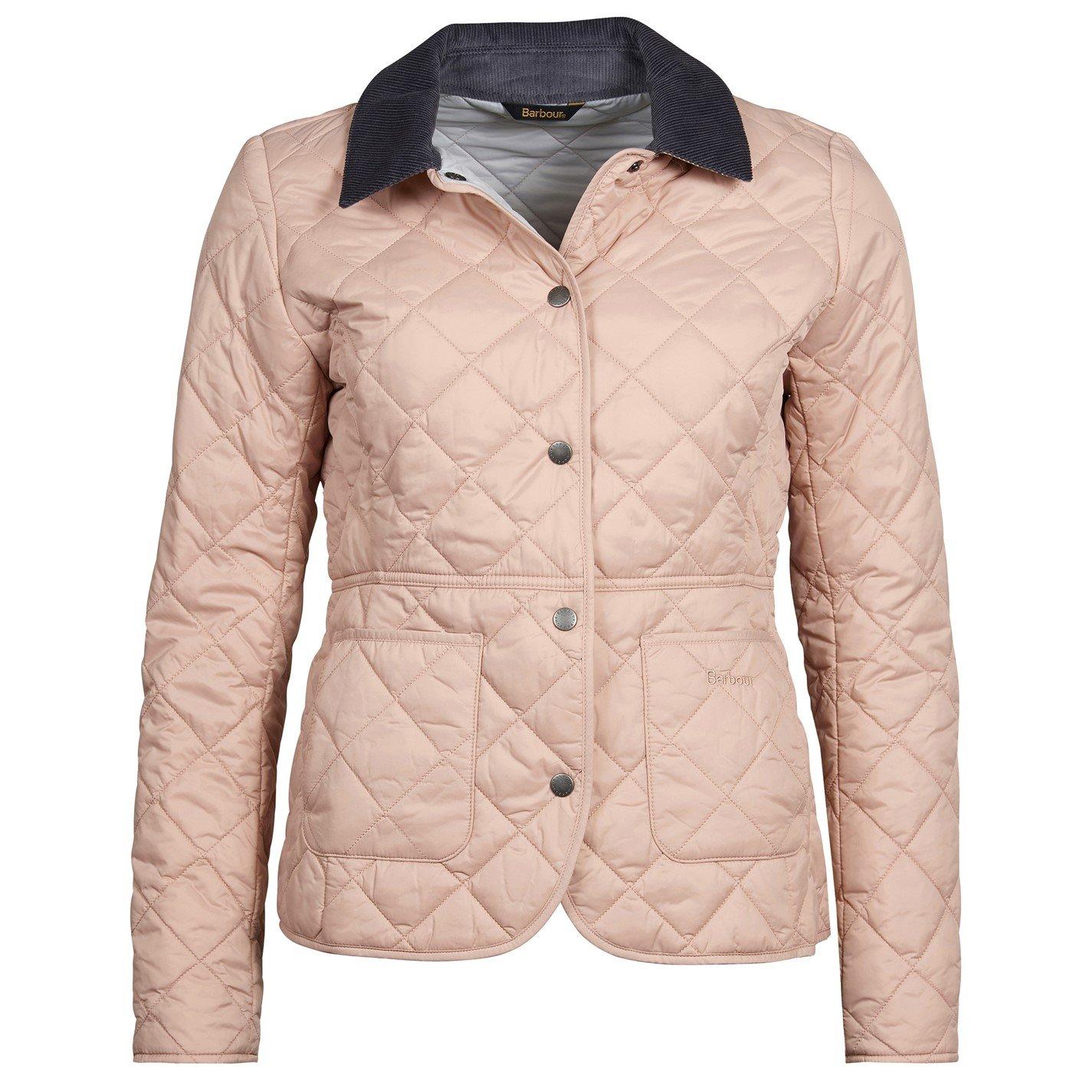 Pink/White 10 - Barbour - Women's Deveron Diamond Quilted Corduroy Collar Long Sleeve Jacket - 7