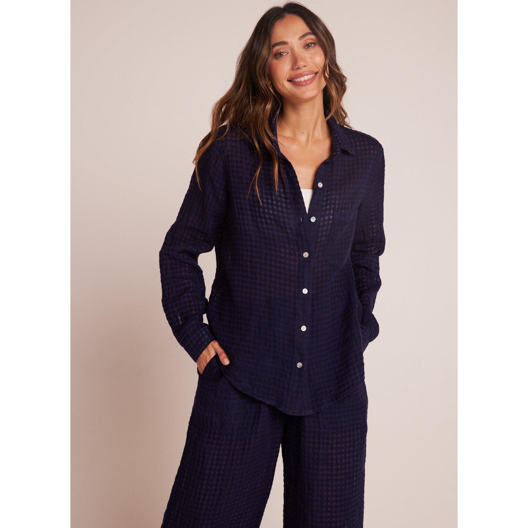 Navy - Bella Dahl - Women's  Pocket Oversized Fit Overshirt - 2