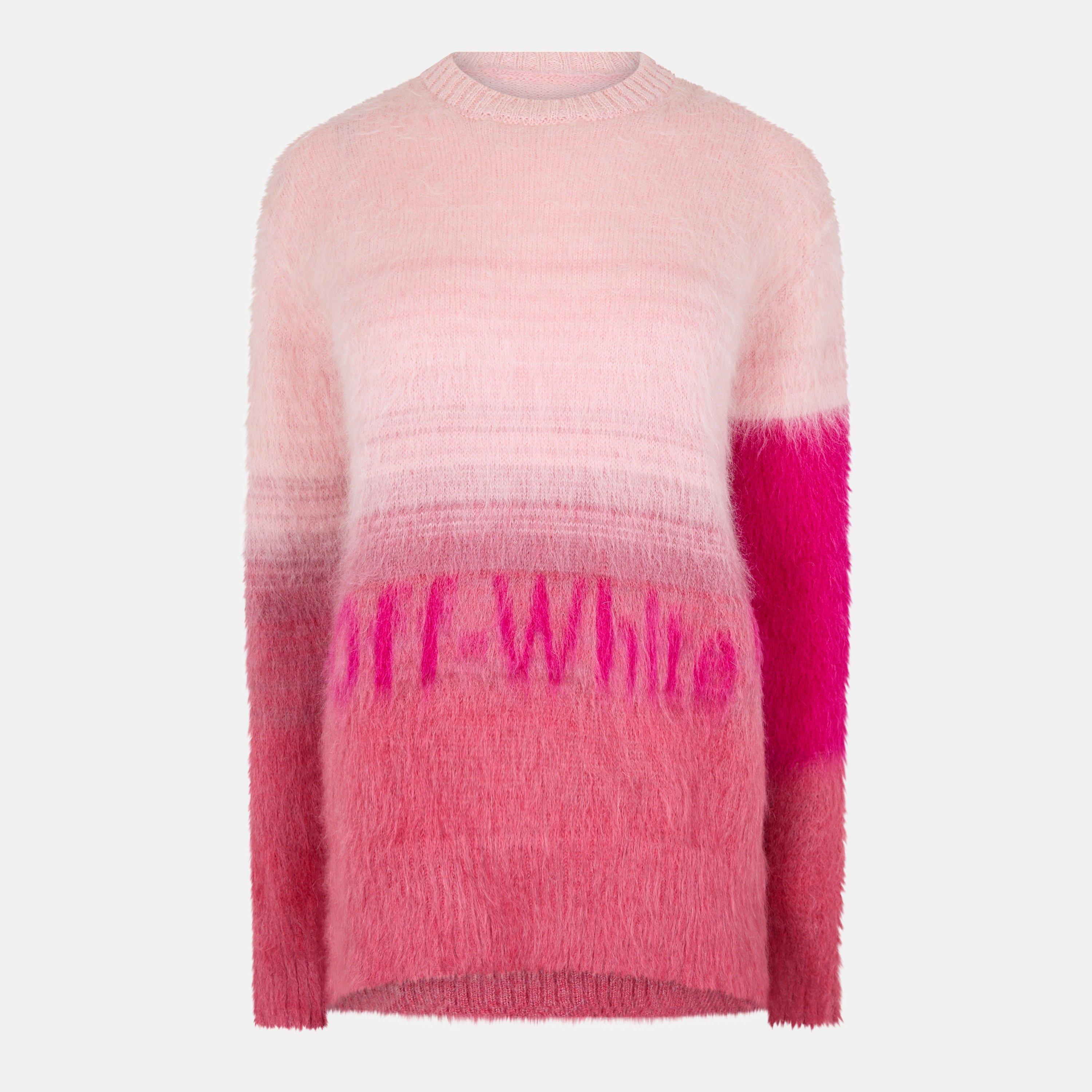 Fuchsia - Off White - Women's  Helvetica Crew Sweater - 1