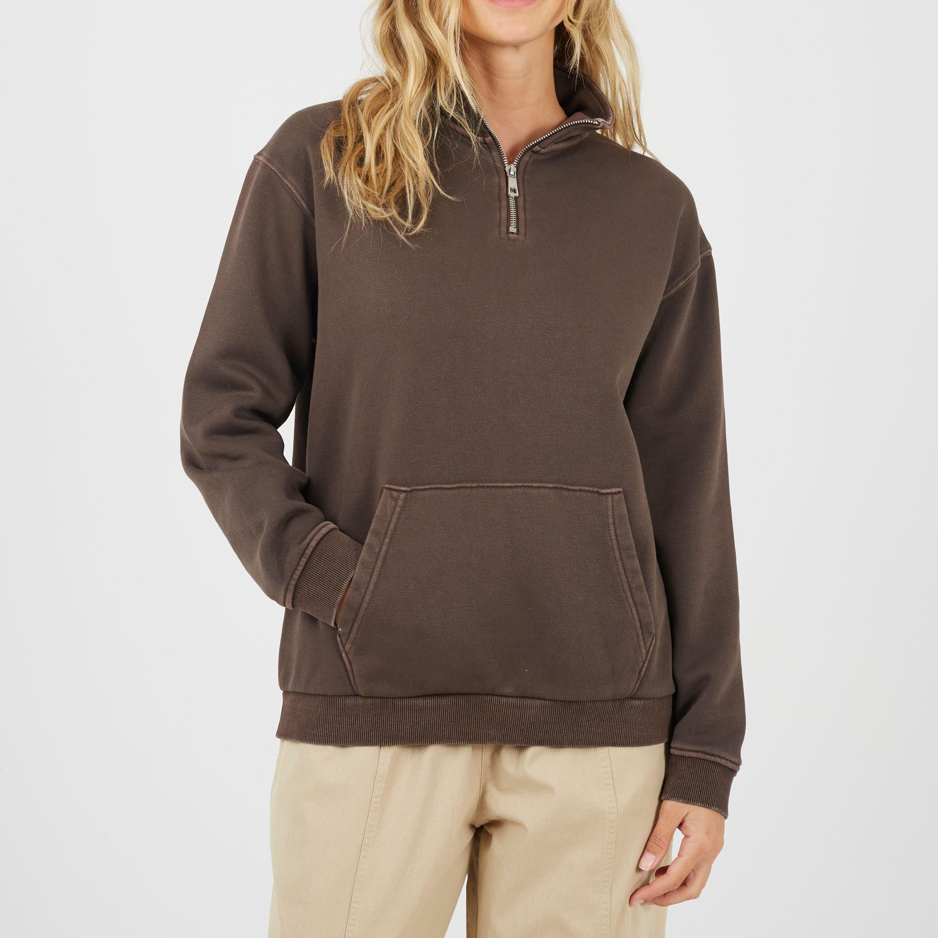 Brave Soul Women's Bs Funnel Neck Quarter Zip Sweatshirt With Pocket - Brown - 10 (S)