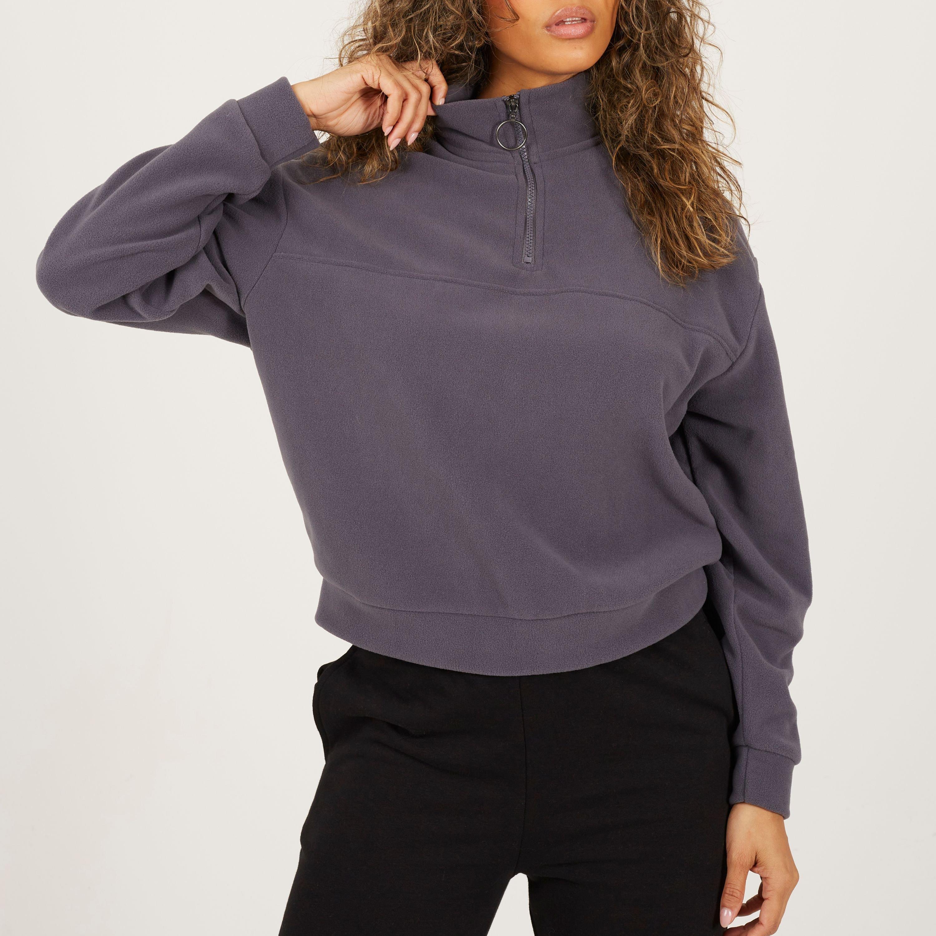 Brave Soul Women's Bs Mid Zip High Neck Fleece Sweatshirt - Charcoal - 14 (L)