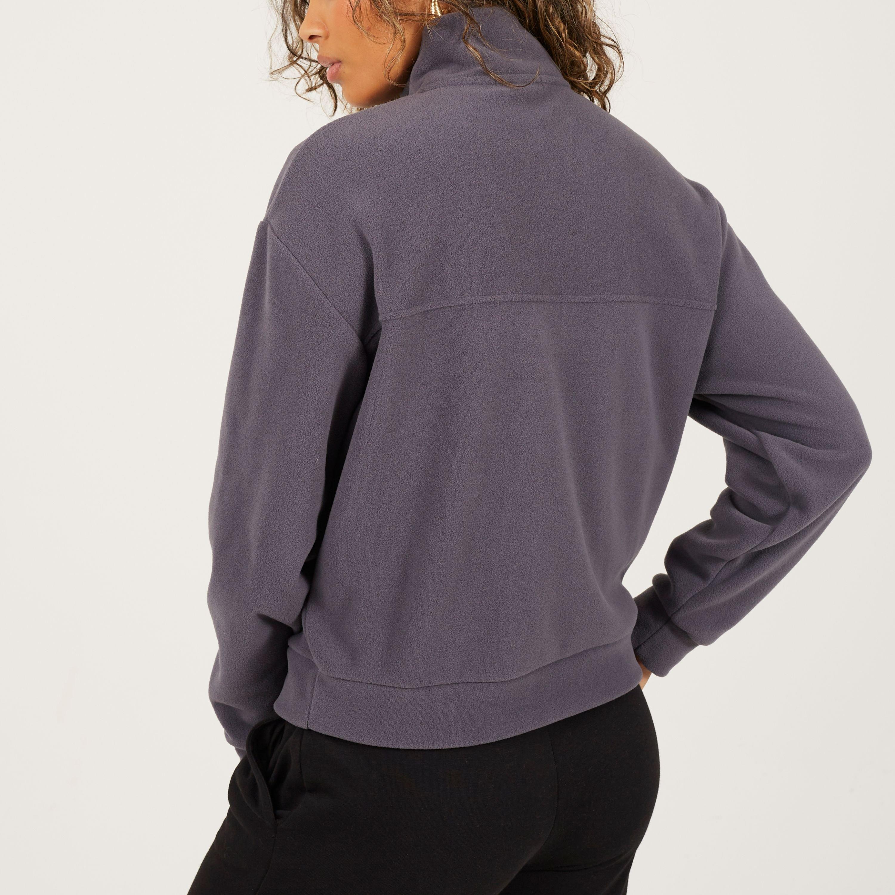 Charcoal - Brave Soul - BS Womens Mid Zip High Neck Fleece Sweatshirt - 2