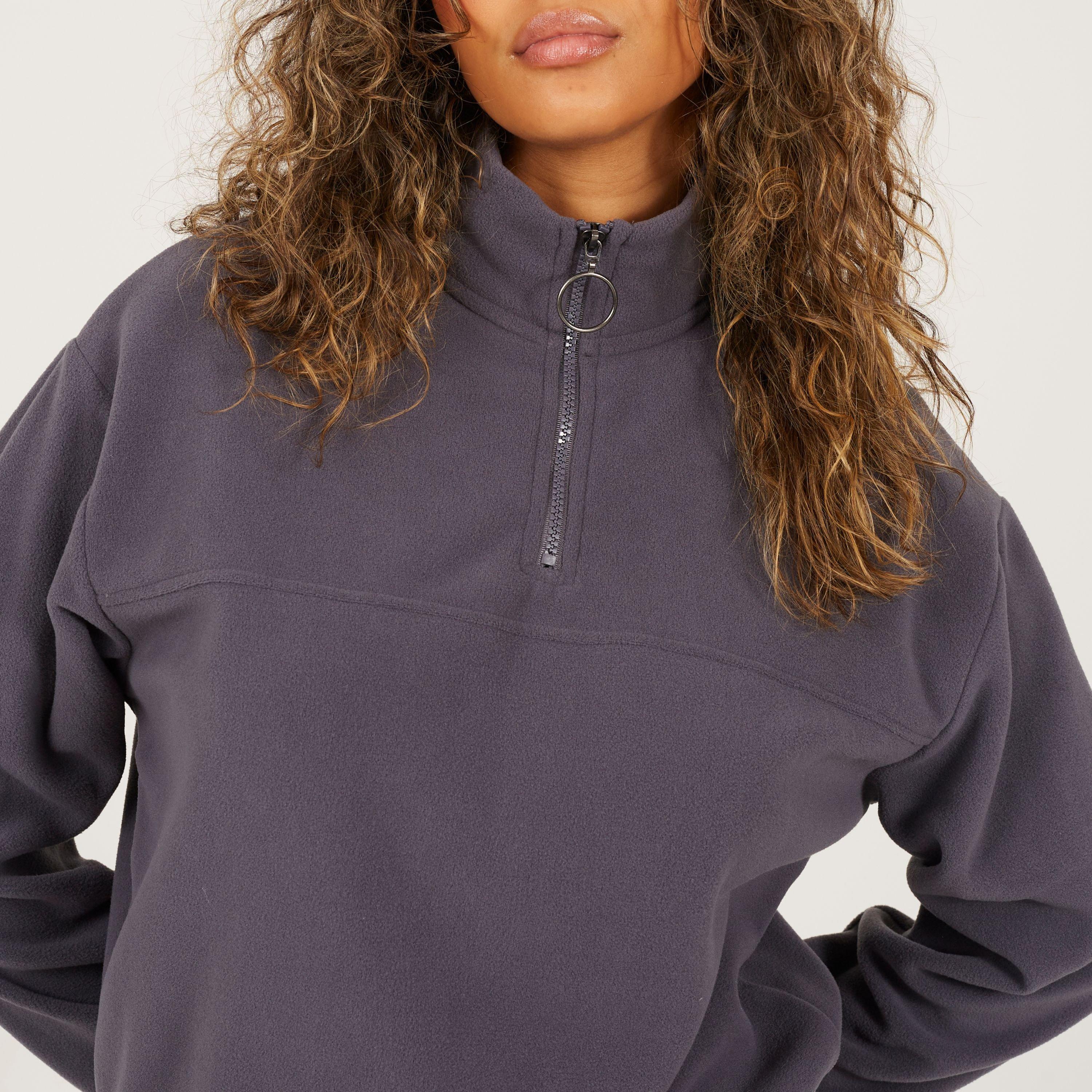 Charcoal - Brave Soul - BS Womens Mid Zip High Neck Fleece Sweatshirt - 3