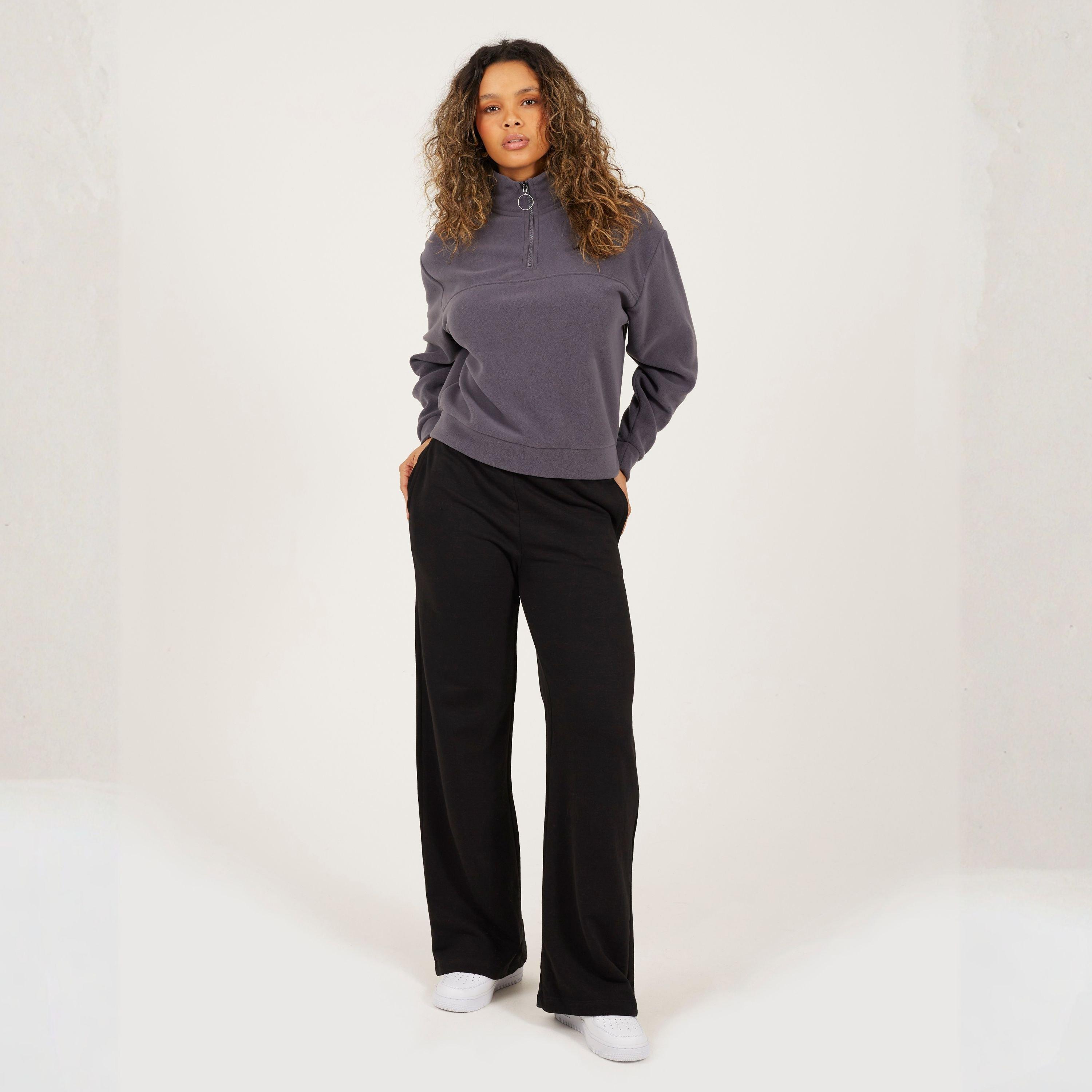 Charcoal - Brave Soul - BS Womens Mid Zip High Neck Fleece Sweatshirt - 4