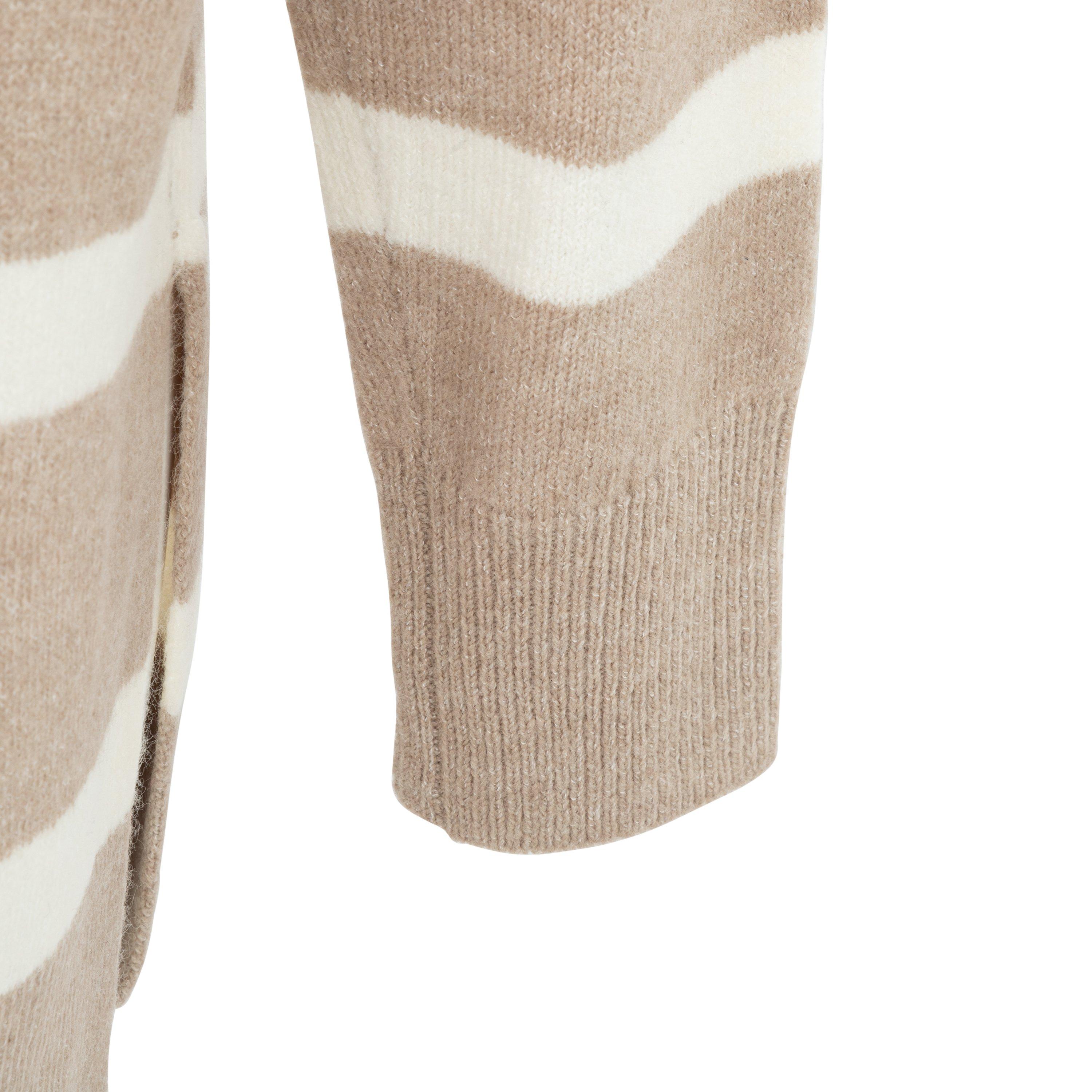 Brown - Miso - V Neck Loose Stripe Sweater Dress Women - 4