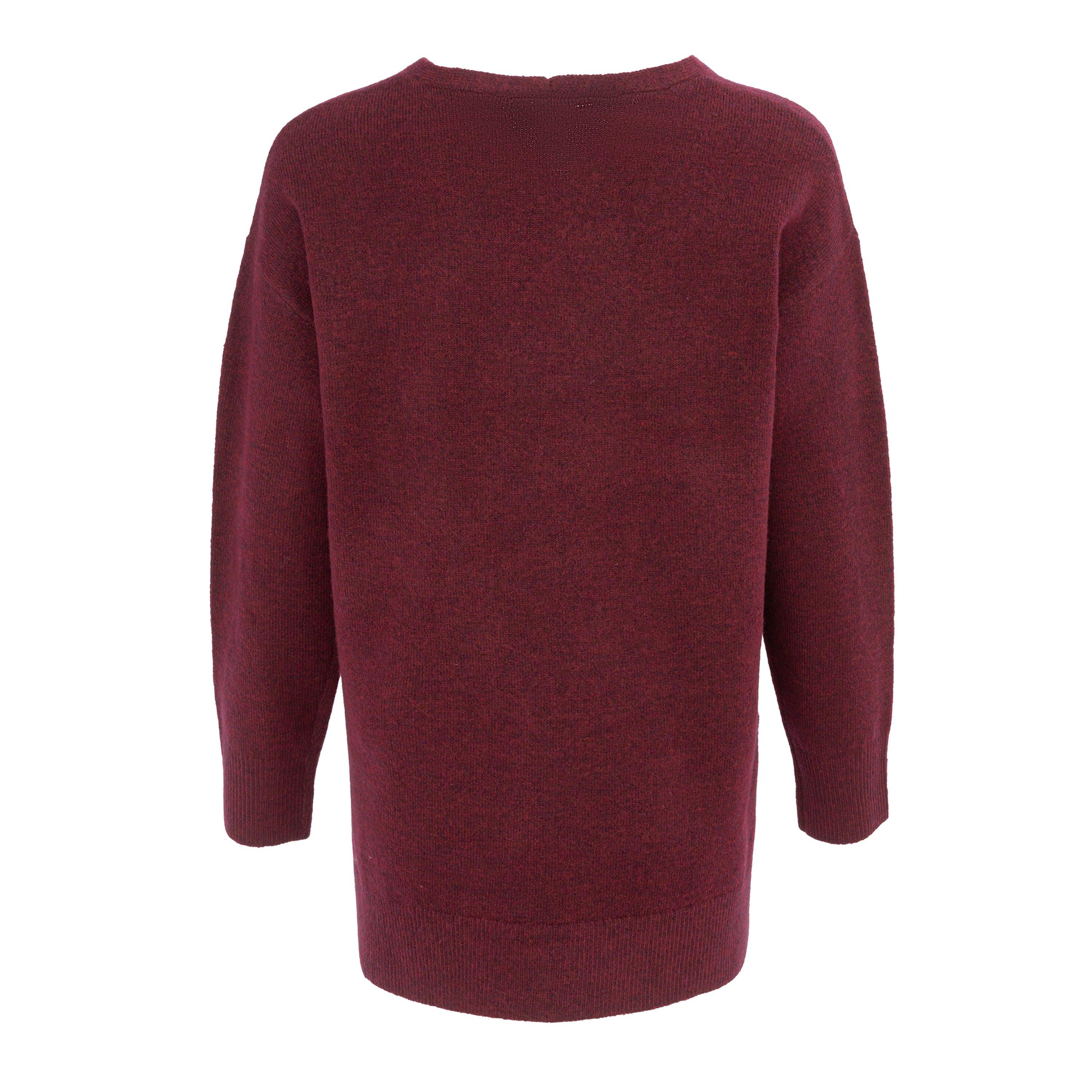 Bourgogne - Miso - V Neck Loose Stripe Sweater Dress Women - 2