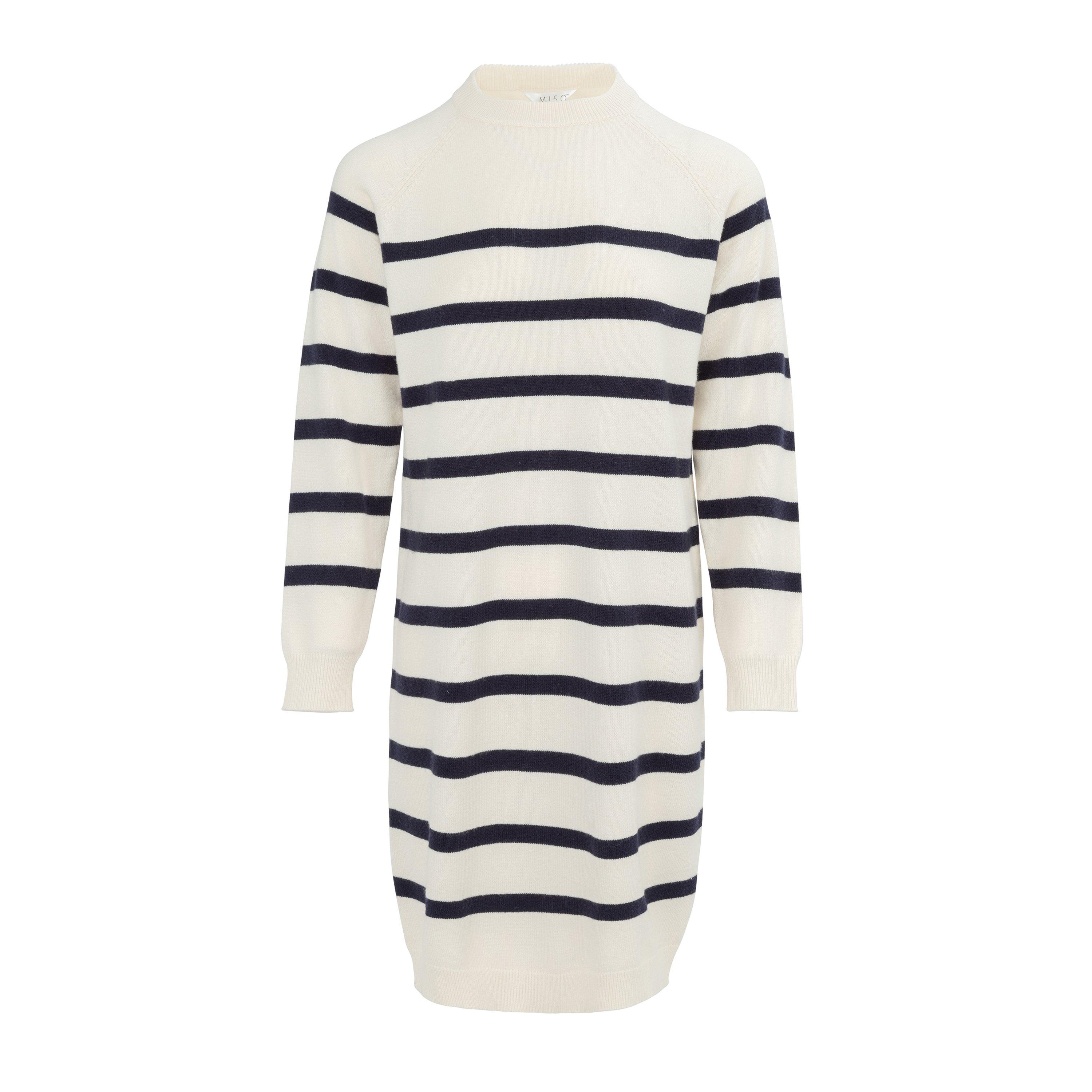 Schwarz/Weiß - Miso - Mock Neck Long Sleeve Knitted Jumper Dress - 1