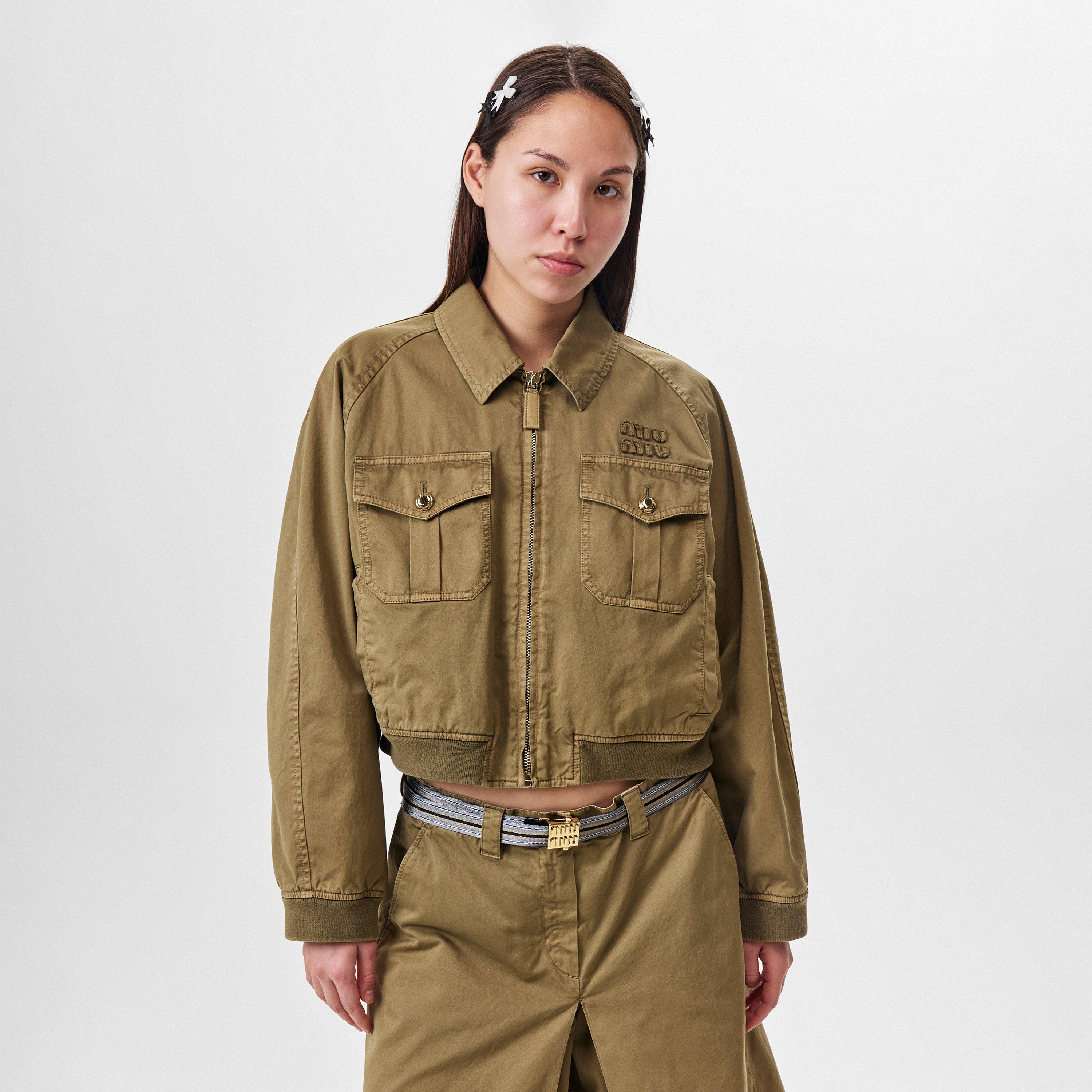 Oliva - Miu Miu - Women's Logo Cropped Cotton Long Sleeve Bomber Jacket - 3