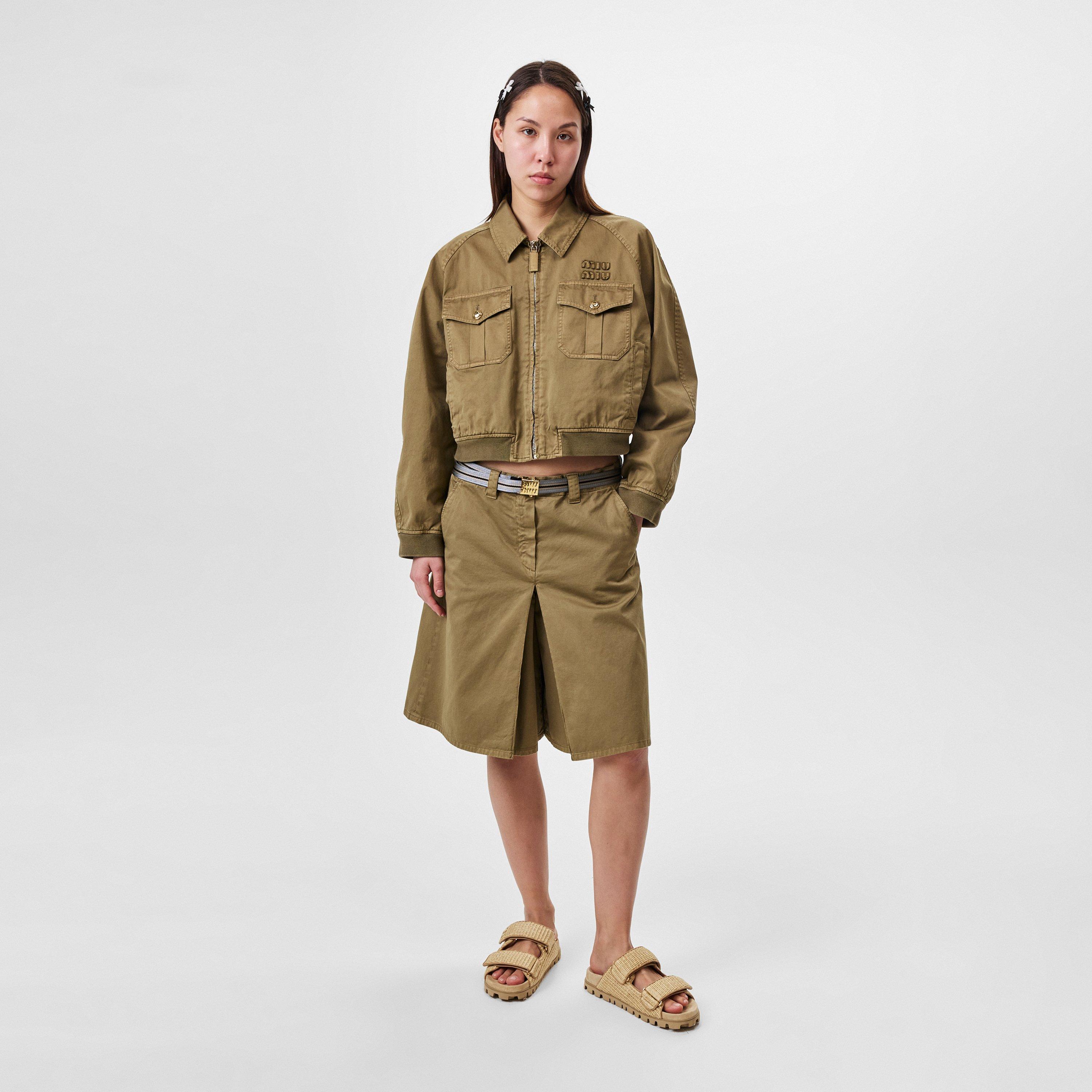 Oliva - Miu Miu - Women's Logo Cropped Cotton Long Sleeve Bomber Jacket - 6