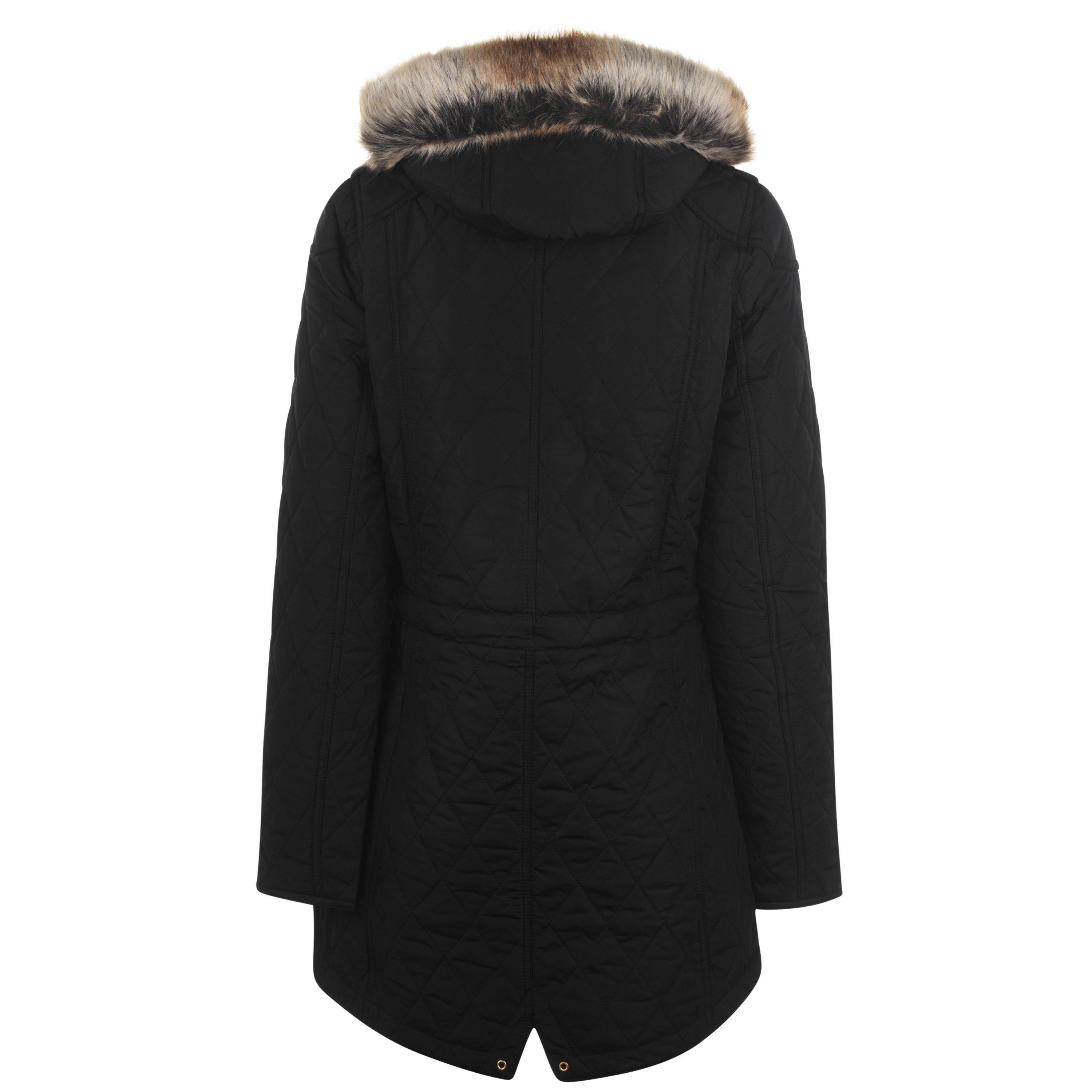 Black - Barbour International - Women's Enduro Quilted Windproof Faux Fur Trim Mid-Length Short Puffer Jacket - 10