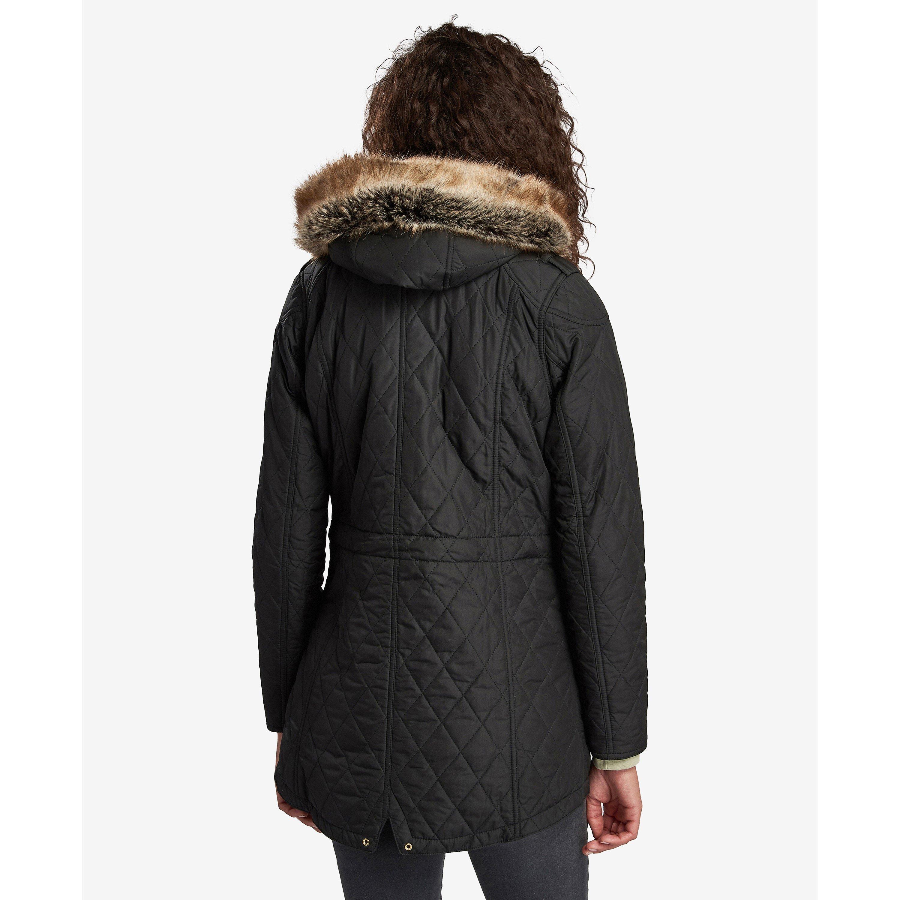 Black - Barbour International - Women's Enduro Quilted Windproof Faux Fur Trim Mid-Length Short Puffer Jacket - 3