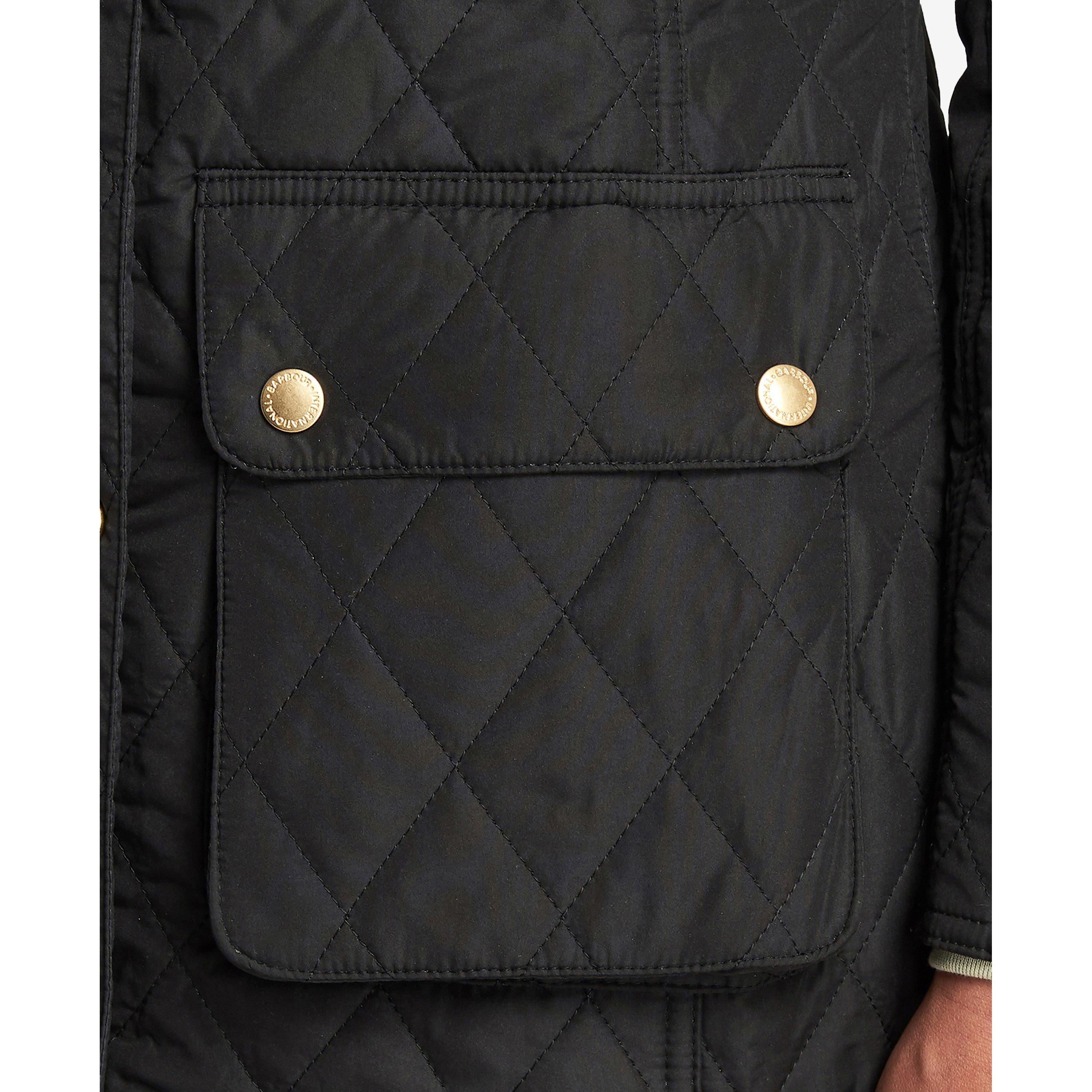 Black - Barbour International - Women's Enduro Quilted Windproof Faux Fur Trim Mid-Length Short Puffer Jacket - 8