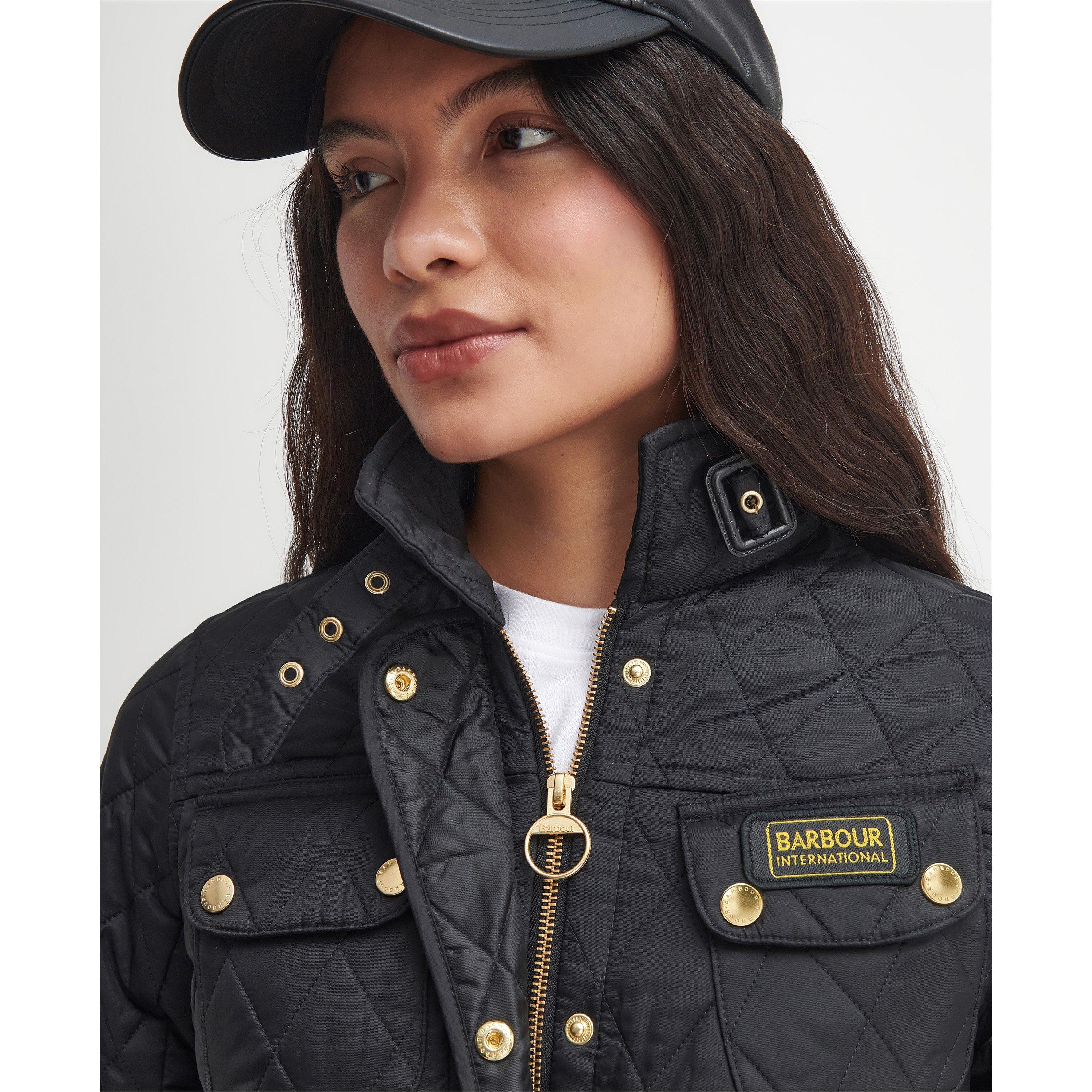 Black - Barbour International - Women's Diamond Quilted Wind Resistant Long Sleeve Slim Fit Quilted Jacket - 5