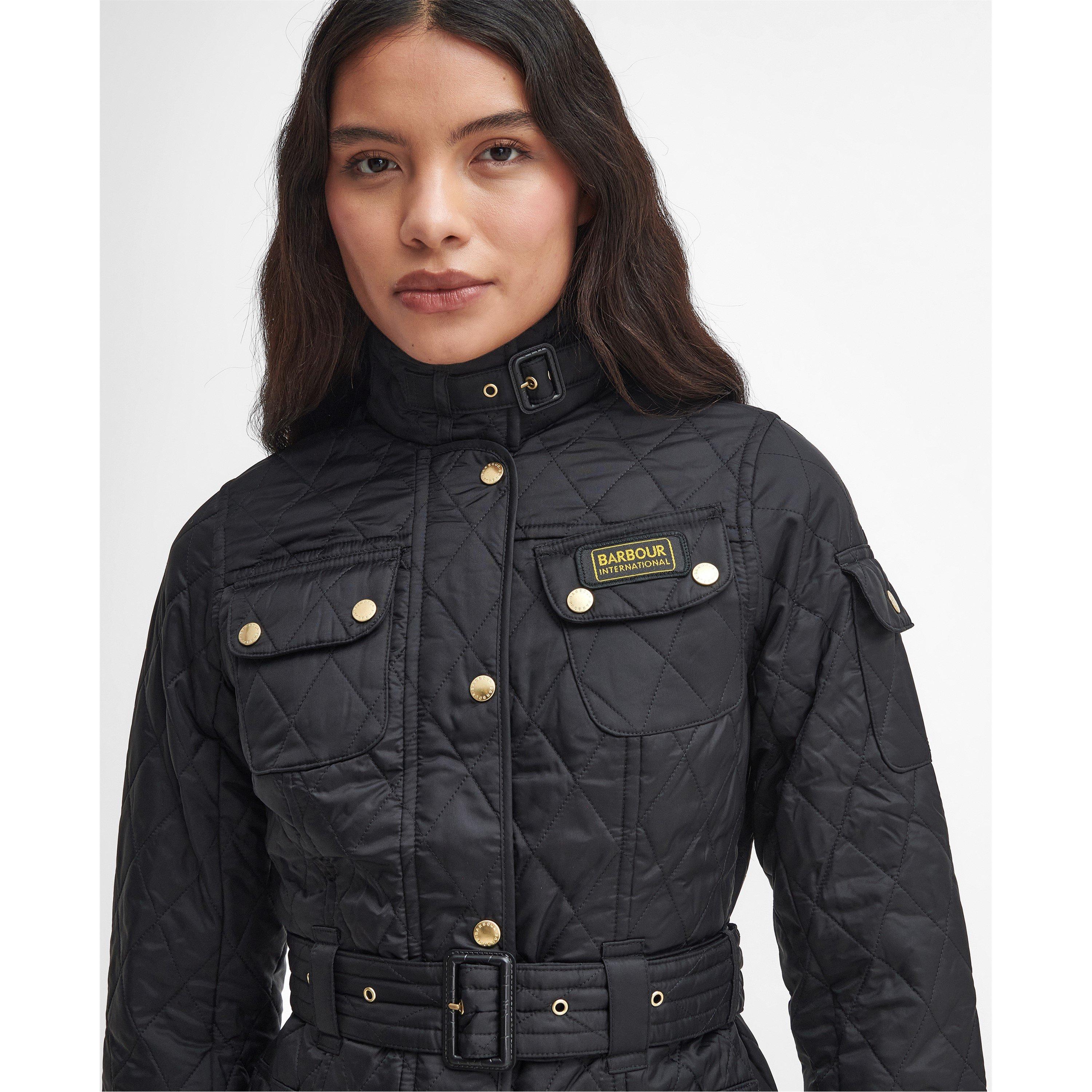 Black - Barbour International - Women's Diamond Quilted Wind Resistant Long Sleeve Slim Fit Quilted Jacket - 10